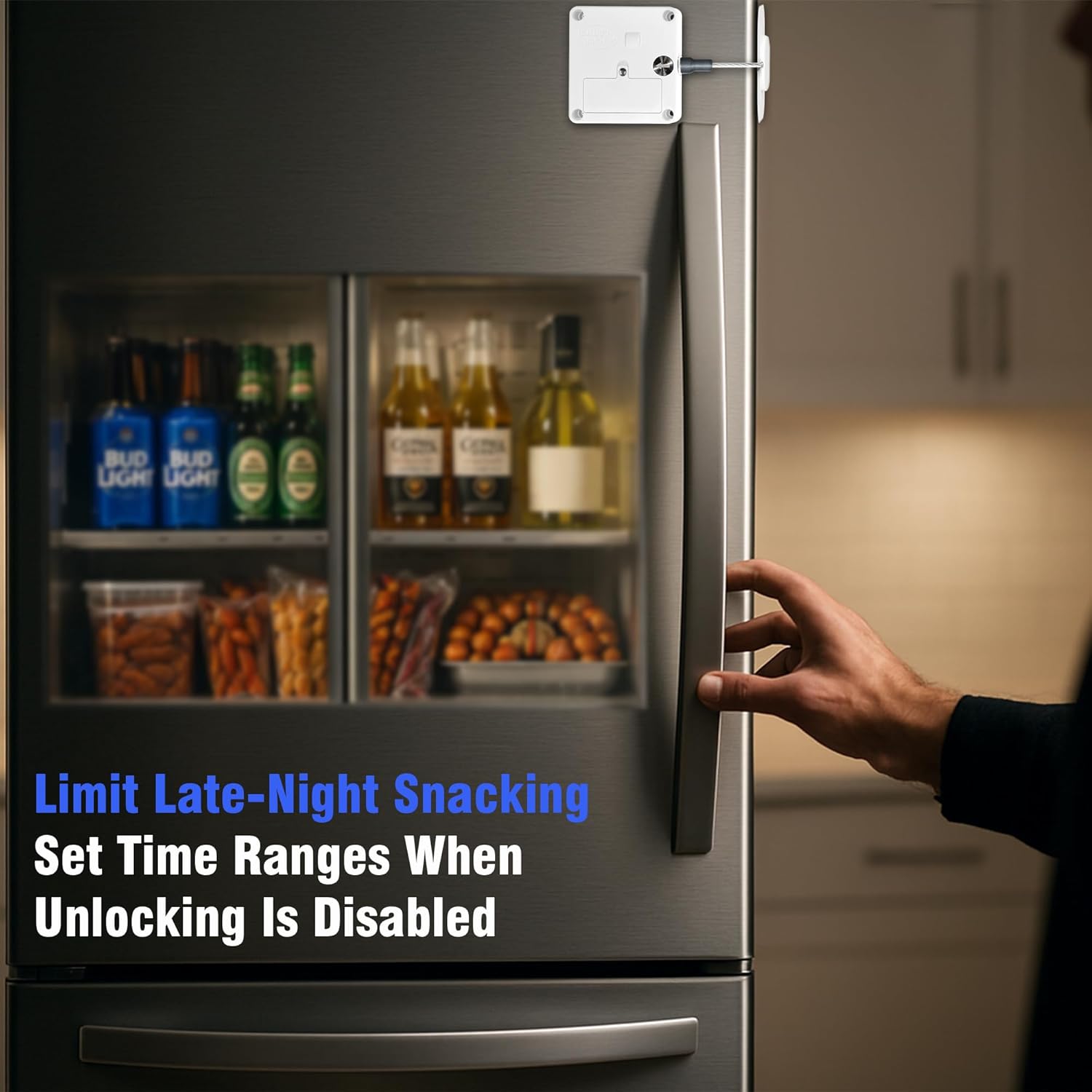 Smart Lock - App-Controlled Access for Snacks, Food & Alcohol - 3-in-1 Modes: Timer, Schedule & Simple Lock to Build Focused, Healthy Habits - for Refrigerators, Cabinets & Drawers