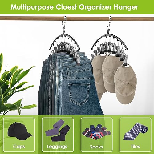 Miniatura 5 de Organizador de leggings para armario, perchas de metal para pantalones con revestimiento de goma, paquete de 2 con 10 clips para 20 leggings, jeans,