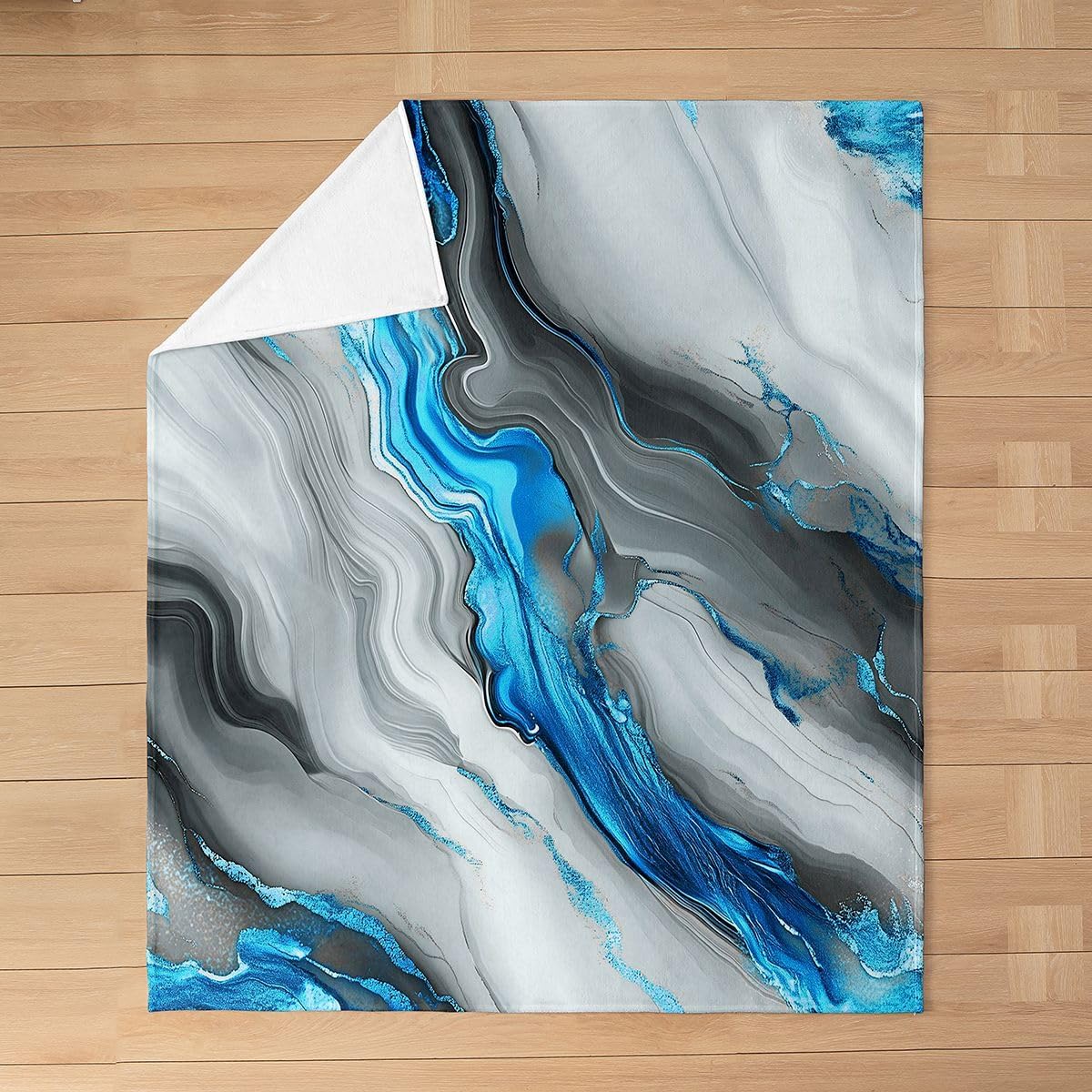 Erosebridal Blue Marble Flannel Blanket Queen 90x90 Inch for Kids Girls Adults | Modern Marble Print Fleece Blanket Fluid Geometric Abstract Fuzzy Plush Throw Minimalist Contemporary Aesthetic Decor