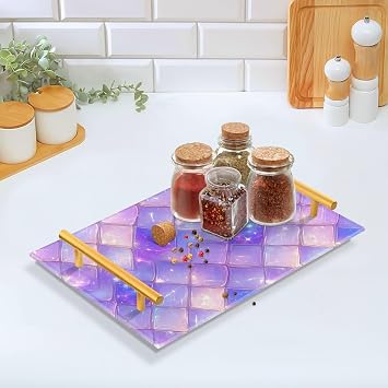 Purple Dragon Scales Sparkling Decorative Service Tray with Handles Trays for Coffee Table for Jewelry Perfume for Bed Serving bandeja Blanca para servir