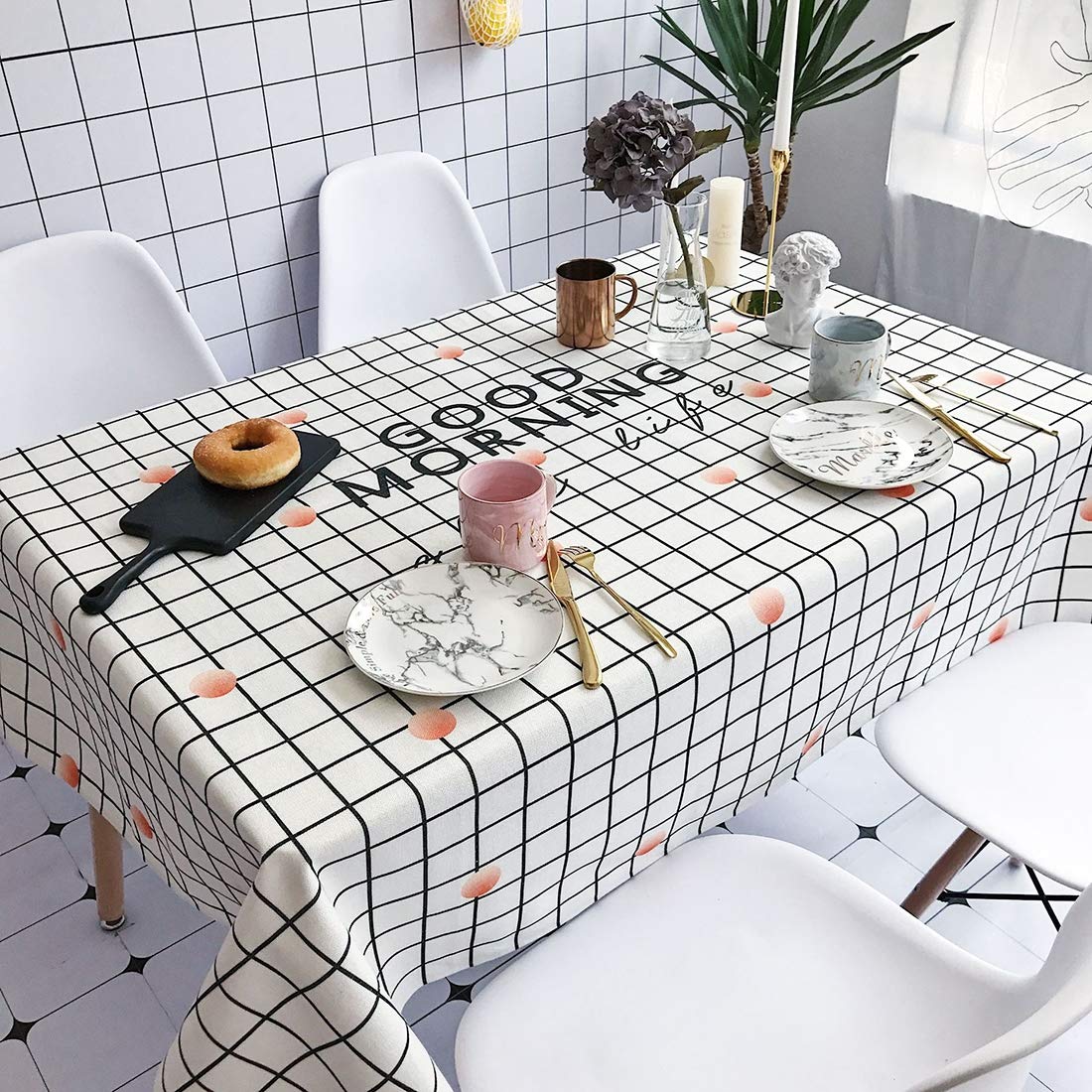 Nappe de table lin et coton motif Bon Matin pour vos repas de vacances et mariages