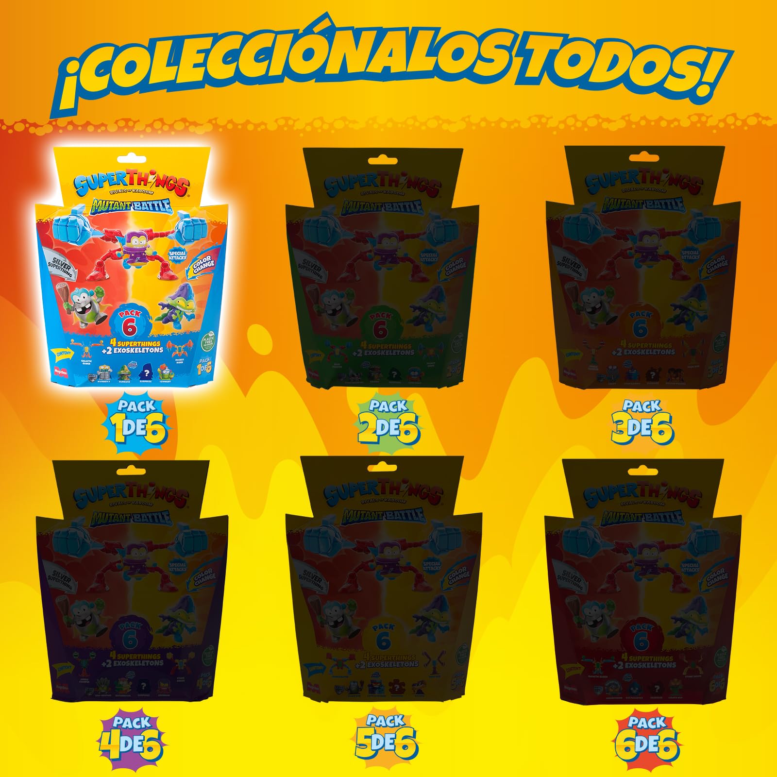 SuperThings Neon Power - Lot De 6 Figurines (4 SuperThings + 2 Exosquelettes) - Série Mutant Battle