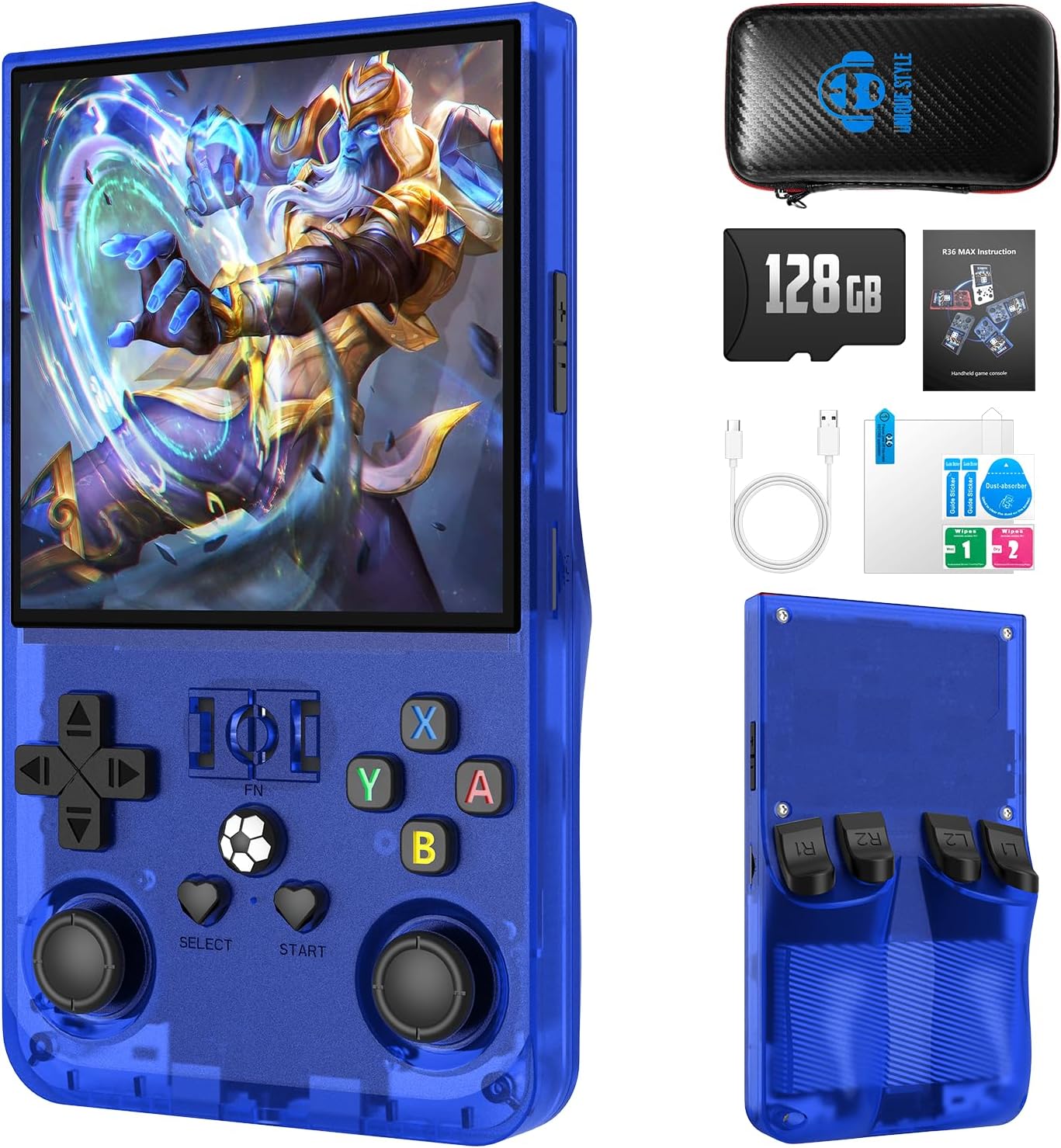Retro Handheld Game Console, Linux System, 4.0" IPS Screen, 128GB Storage with 5000+ Classic Games, Blue
