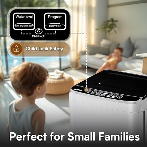 Vista 6 de Lavadoras de ropa automática de 17.8 libras con 10 programas y 8 niveles de agua, secadora giratoria de lavado de ropa para apartamento, casa Blanco
