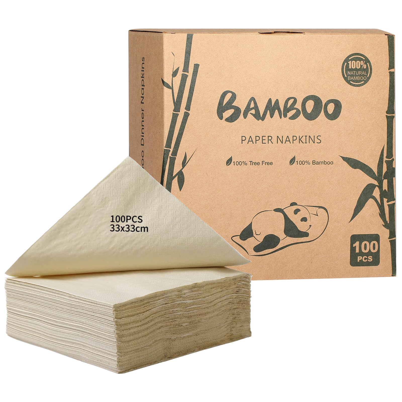 MORGIANA 100 PCS Bamboo Napkins Disposable 33 * 33 CM 2-Ply Eco-Friendly Biodegradable Paper Napkins Party Bar Christmas Restaurant