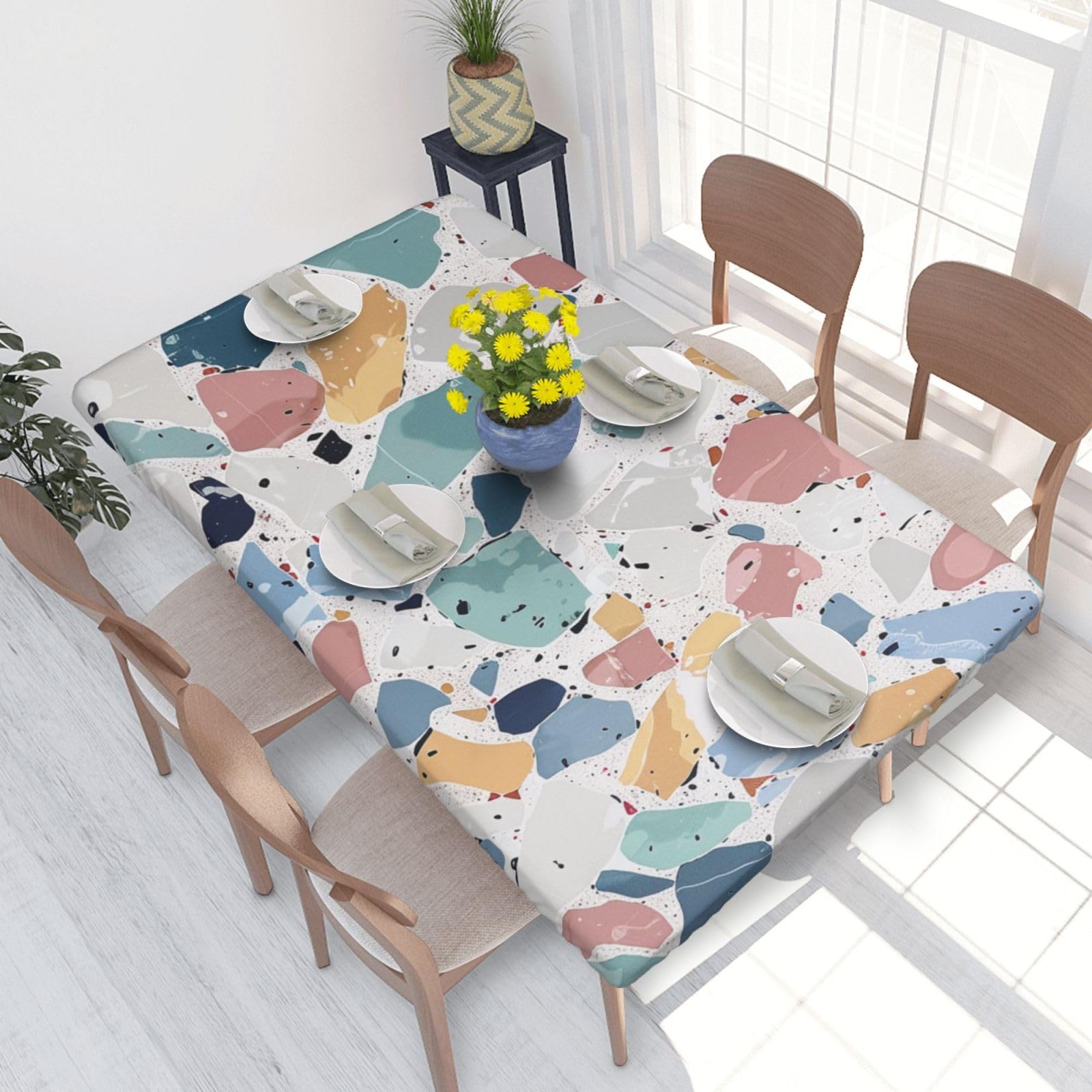 WPKJU Terrazzo Marble Pastel Printed Tablecloths 4ft Rectangular Table Covers Washable Polyester Decorative Table Cloth for Dining Table Picnic Wedding