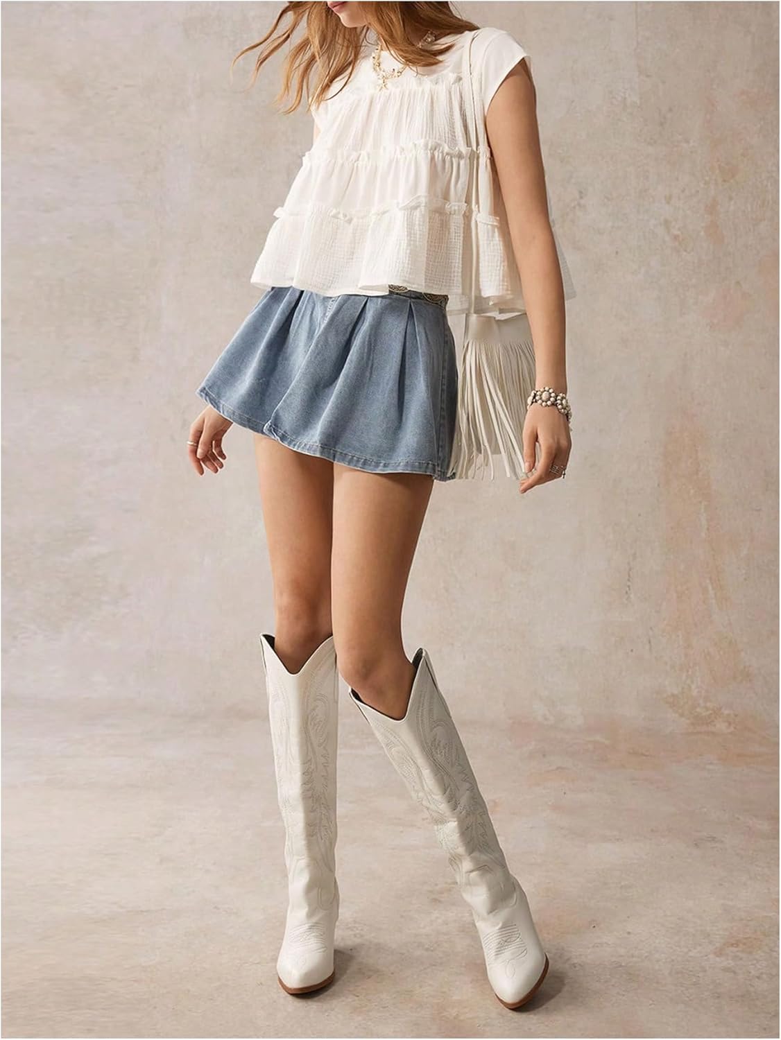 MakeMeChic Women's Flowy Babydoll Tops Cute Summer Ruffle Top Cap Sleeve Crop Blouse Shirt - Image 6