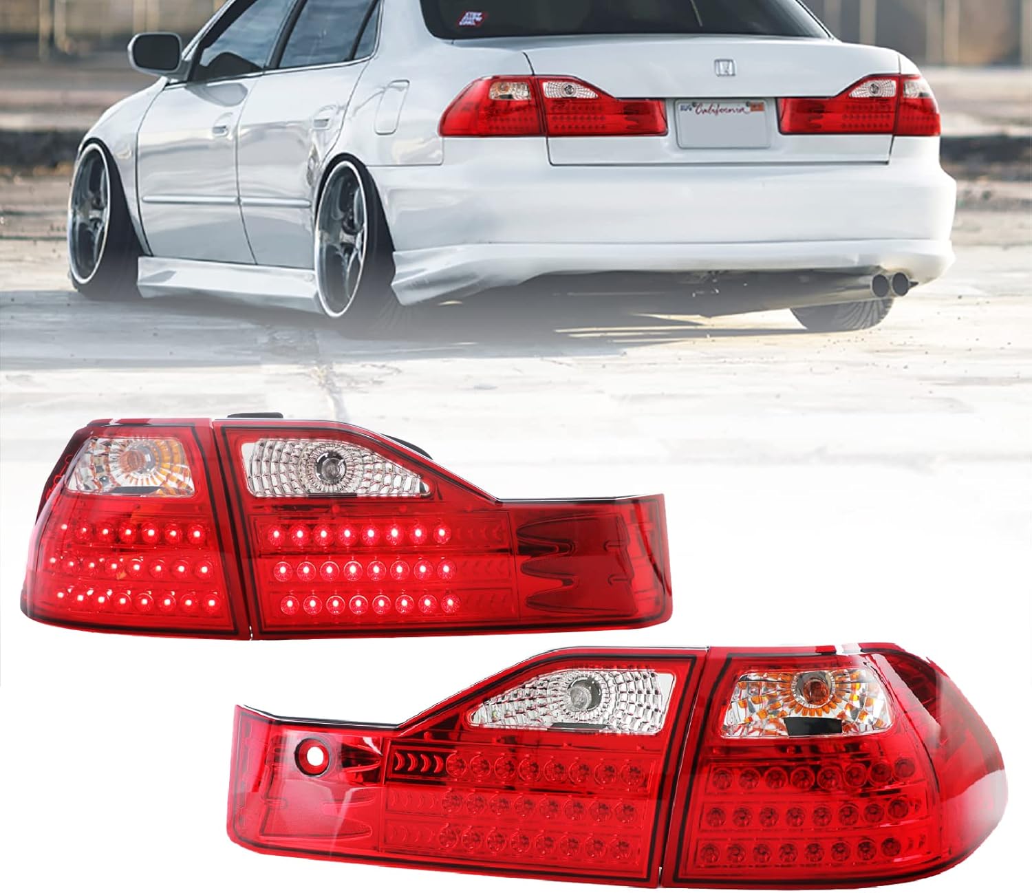 USR DEPO 01-02 Accord Tail Lights - JDM Style Red/Clear Lens LED Rear Tail Lamps Set Compatible with 2001-2002 Honda Accord 4 Doors Sedan