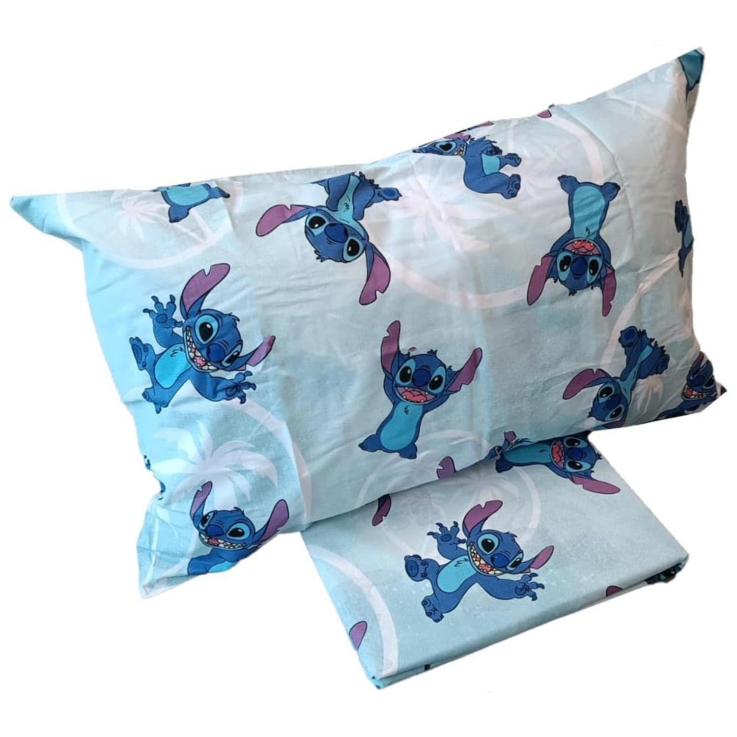 Disney Stich Blue Single Bed Sheet Set in Pure Cotton Flannel Top + Bottom Sheet + Pillowcase, Blue Stich - Image 2