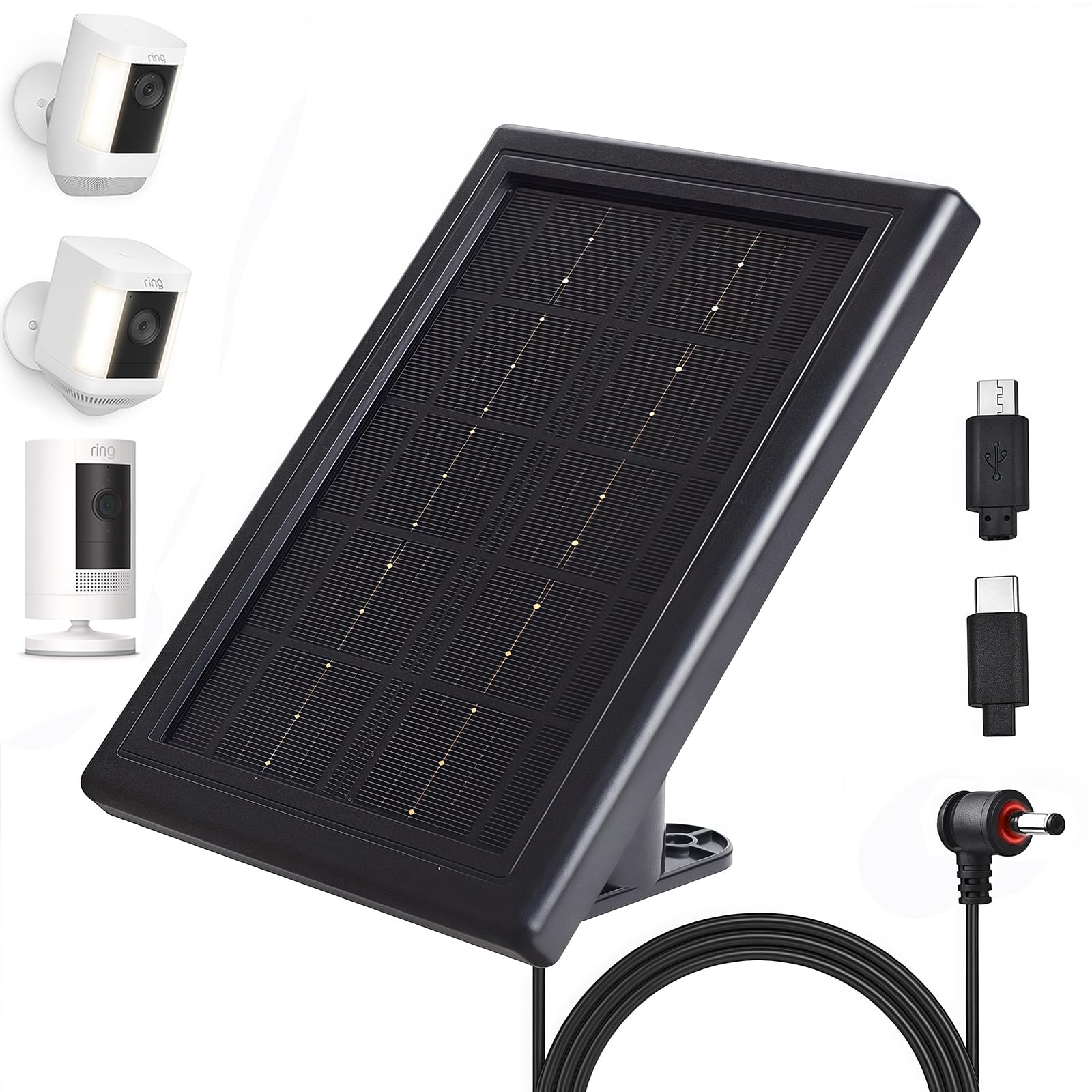 Solar Panel Charger for Ring Cameras, 5V Solar Charger, Compatible with Ring Spotlight Cam/Ring Stick Up Cam and Outdoor Wireless Security Camera/Doorbell Batteries, 16.4ft Cable (1 Pack, Black)-image-44