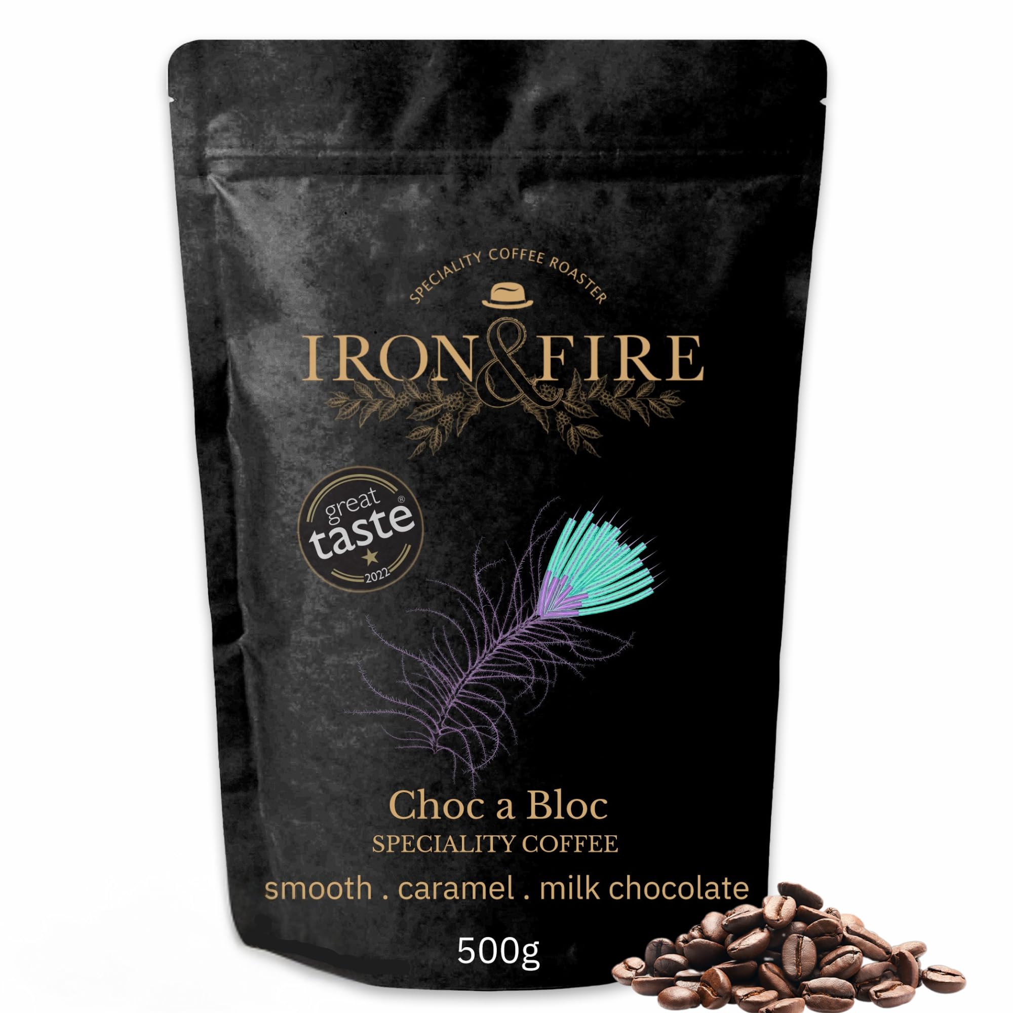 Choc a Bloc 500g Whole Beans – Elevate Your Coffee Ritual with Award-Winning Central American Coffee, Infused with Milk Chocolate, Caramel & Vanilla Notes – Ideal for Fresh Grind Lovers – IRON & FIRE
