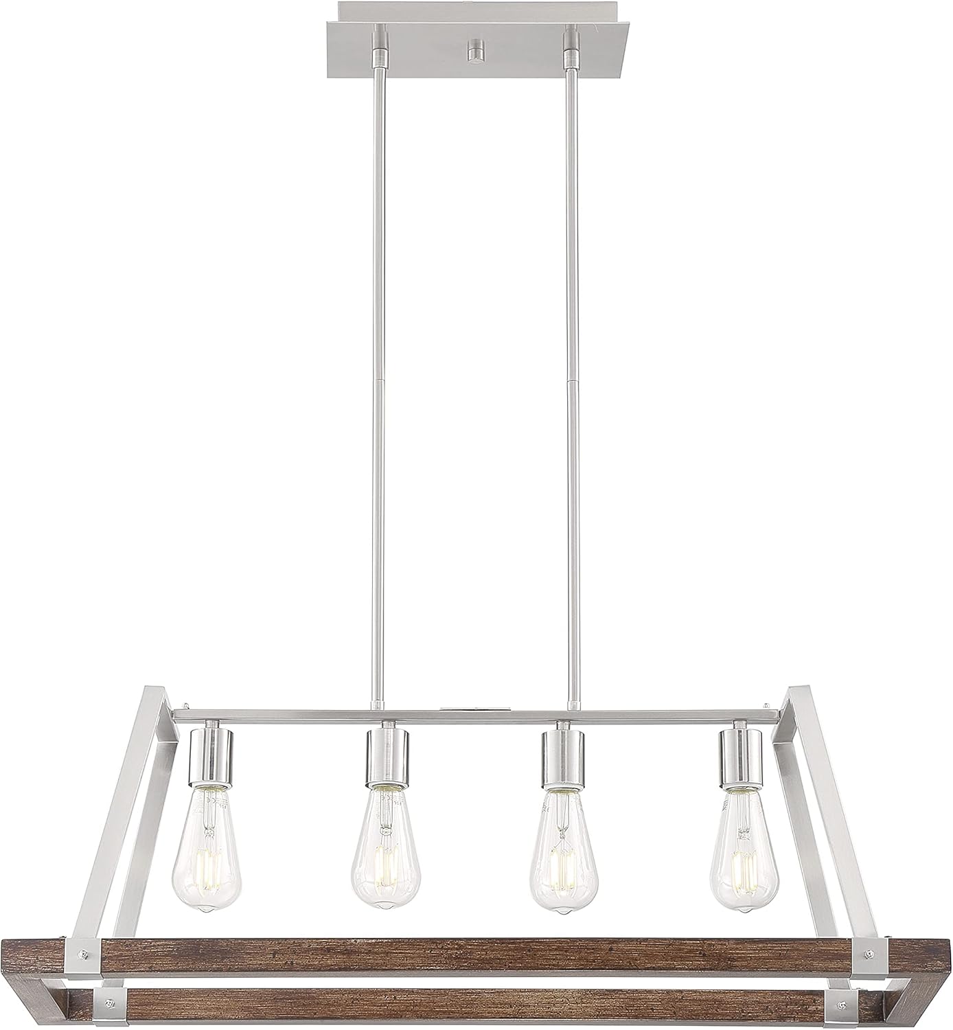 Nuvo 60/6884 Outrigger Kitchen Pendant Fixture Brushed Nickel and Nutmeg Wood Finish, 4 Light