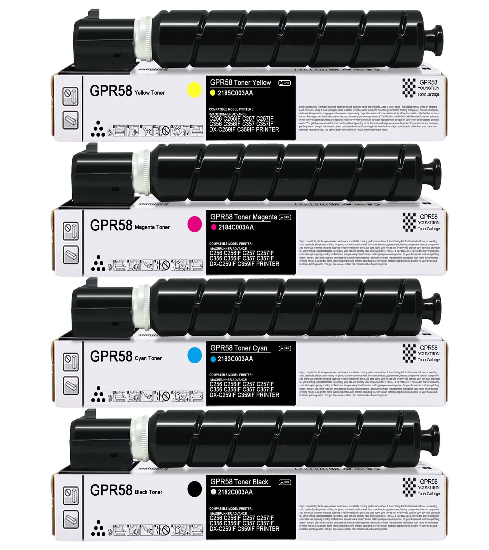 GPR-58 GPR58 Toner GPR-58 Toner Cartridge Set 4-Pack High Yield 2182C003AA 2183C003AA 2184C003AA 2185C003AA Replacement for Canon ImageRunner Advance