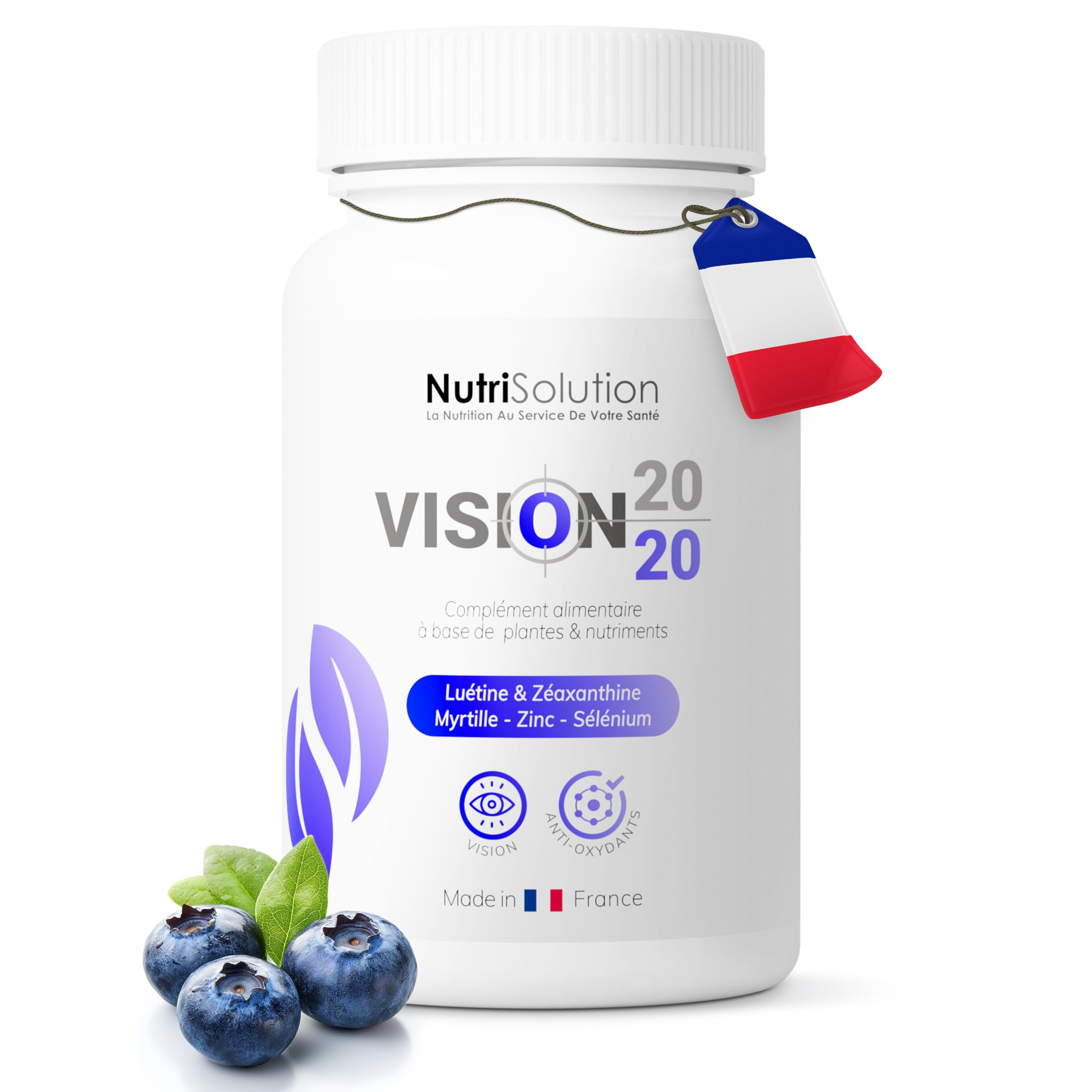 Vision 20/20 : Complément Naturel pour la Santé des Yeux à Base de Myrtille, Lutéine et Zéaxanthine - Favorise une Vision Claire - 30 gélules véganes - Fabriqué en France par NutriSolution (1)