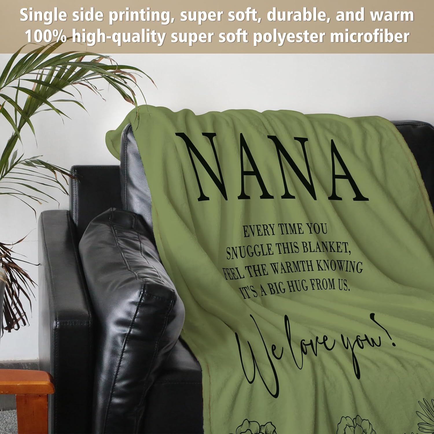 Nana Gifts, Valentines Day Gifts for Nana, Nana Birthday Gift from Grandkids, to My Nana Grandma Soft Throw Blanket 50" x 60", Grass Green - Image 4