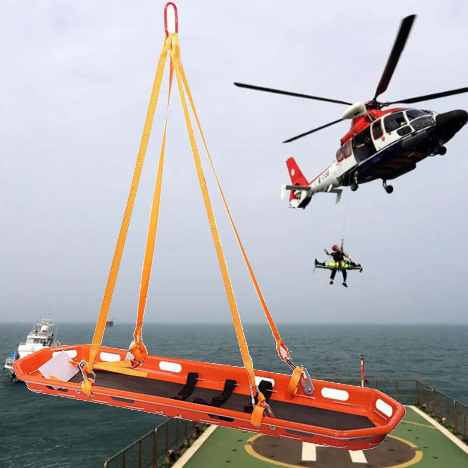 SGKOMN Folding Basket Stretcher, Stainless Steel Emergency Rescue Stretcher for Helicopter and Outdoor Rescue, Detachable Design, Fire Rescue Load, Orange