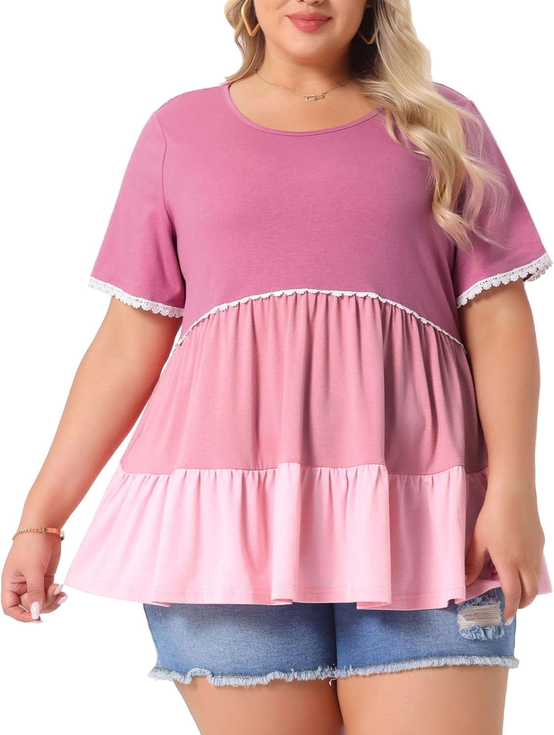 Agnes Orinda Women's Plus Size Babydoll Ruffle Tops Tiered Chic Short Sleeve Casual Loose Flowy Swing Blouses