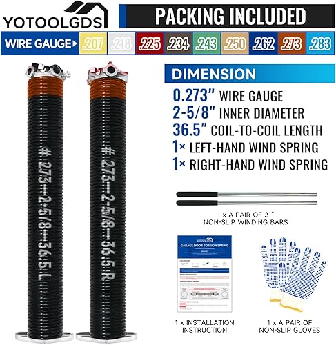 Miniatura 80 de Par de resortes de torsión para puerta de garaje de 2 pulgadas con barras de bobinado antideslizantes y guantes, electroforesis de alta precisión