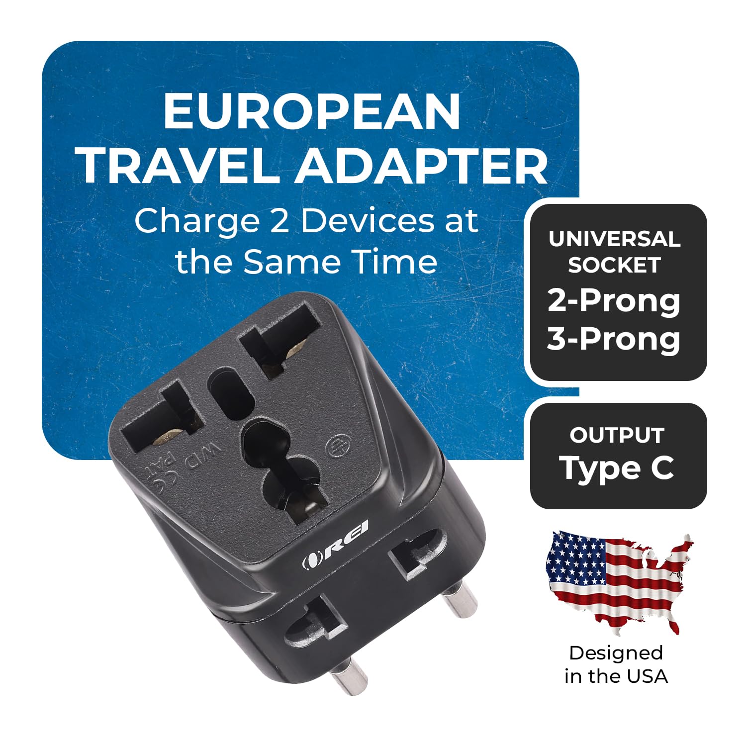 OREI India to Europe Adapter, Russia, Turkey & More - Type C - 2 in 1 - Perfect for Laptop, Camera Charger and More- CE, RoHS - Black. — Amazon image 2