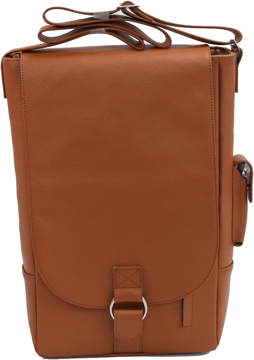 Primeware Vino2 Two Bottles Saddle Leather Wine Tote Messenger Carrier (Brown)