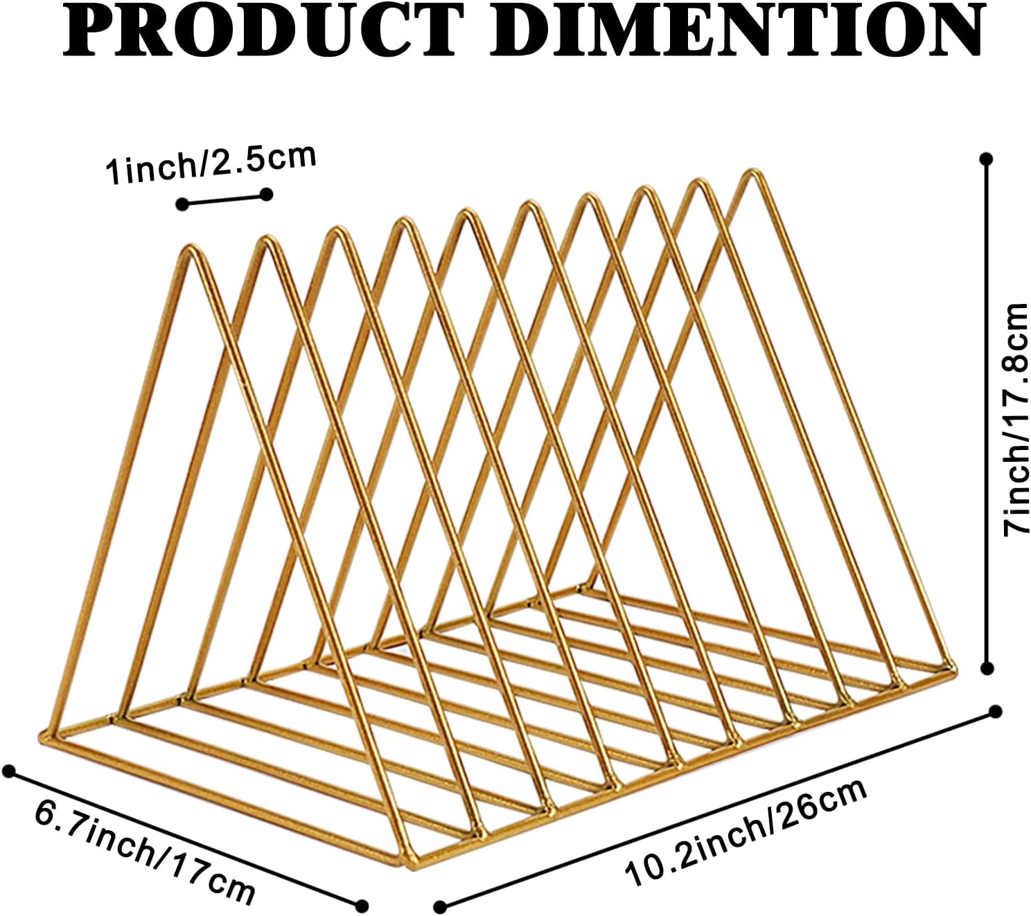 4 Pack Record Magazine Holder Triangle File Organizer 9 Slot Vinyl Display Storage Racks Metal Book Album Newspaper Sorter Desktop Bookshelf Art Decor for Home Office (Gold)
