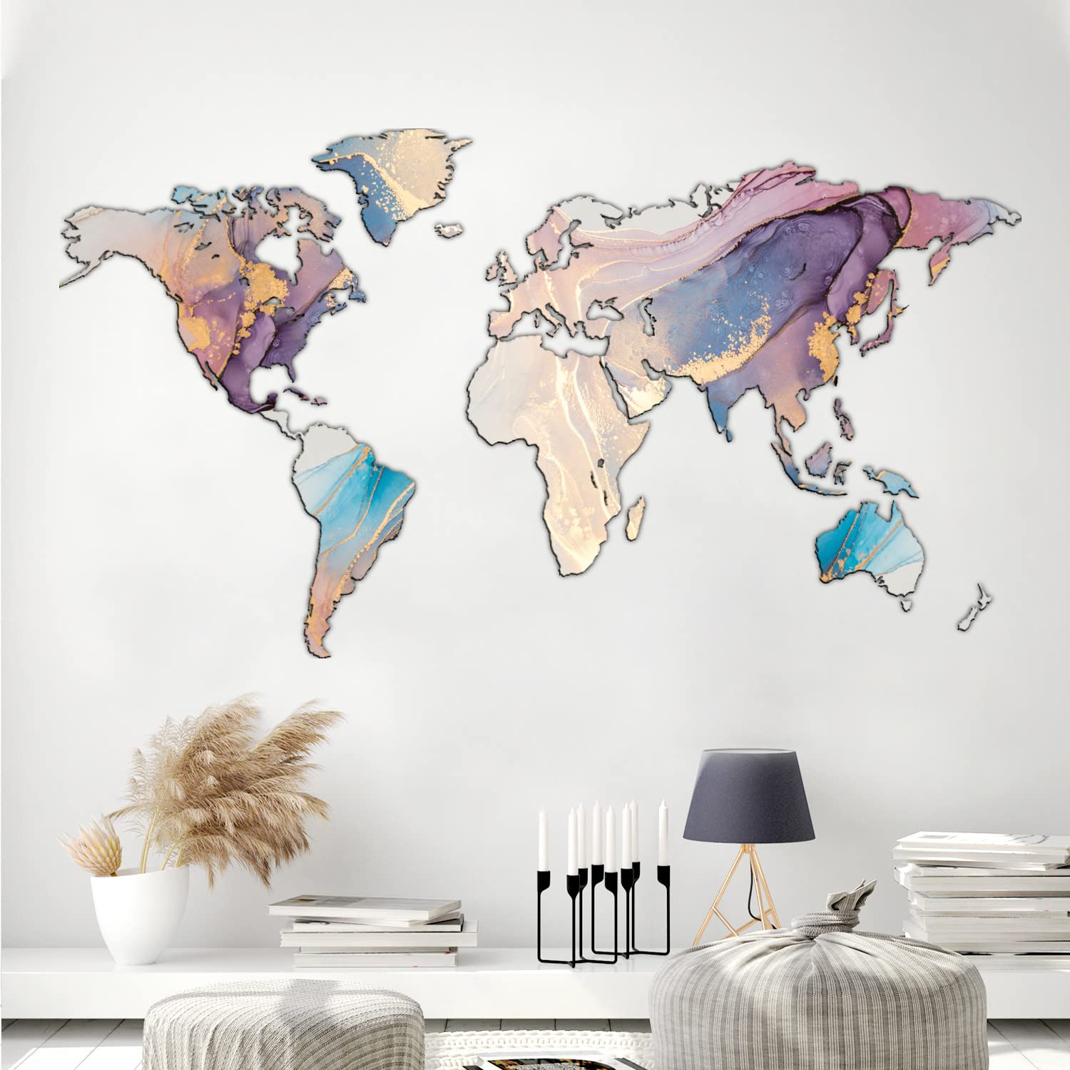 Mappa Del Modo OceanBrass In Legno MDF - Decorazione Parete 190x105 Cm