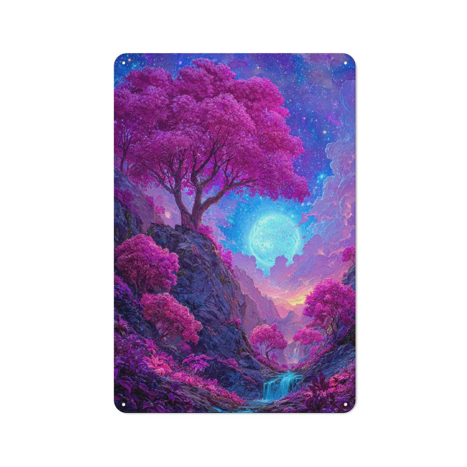 Junmoney Style-10 Smart Enchanted Pink Forest Landscape Office Metal Sign 30X20cm, Creative Space Decor For Home Office, Reading Corner Or Bedroom