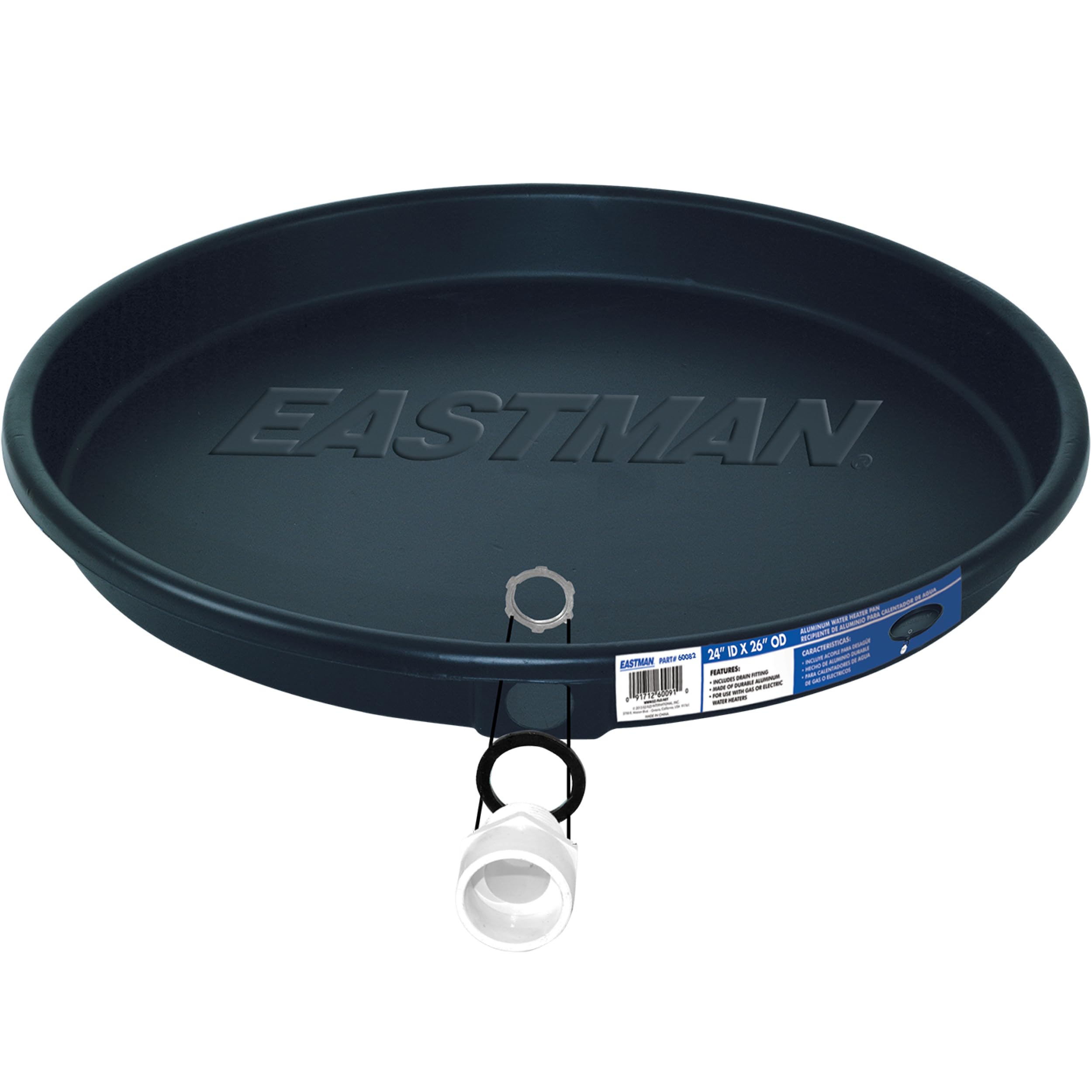 eastman water heater drain pan with pvc fittings, 24 inch id x 26 inch od compression, 60082