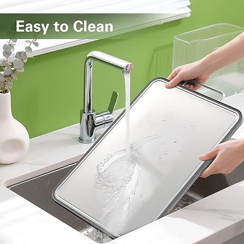 Miniatura 7 de INZOO Tabla de cortar de acero inoxidable de doble cara para cocina, tabla de cortar resistente a los arañazos de 16 x 11 pulgadas para carne,