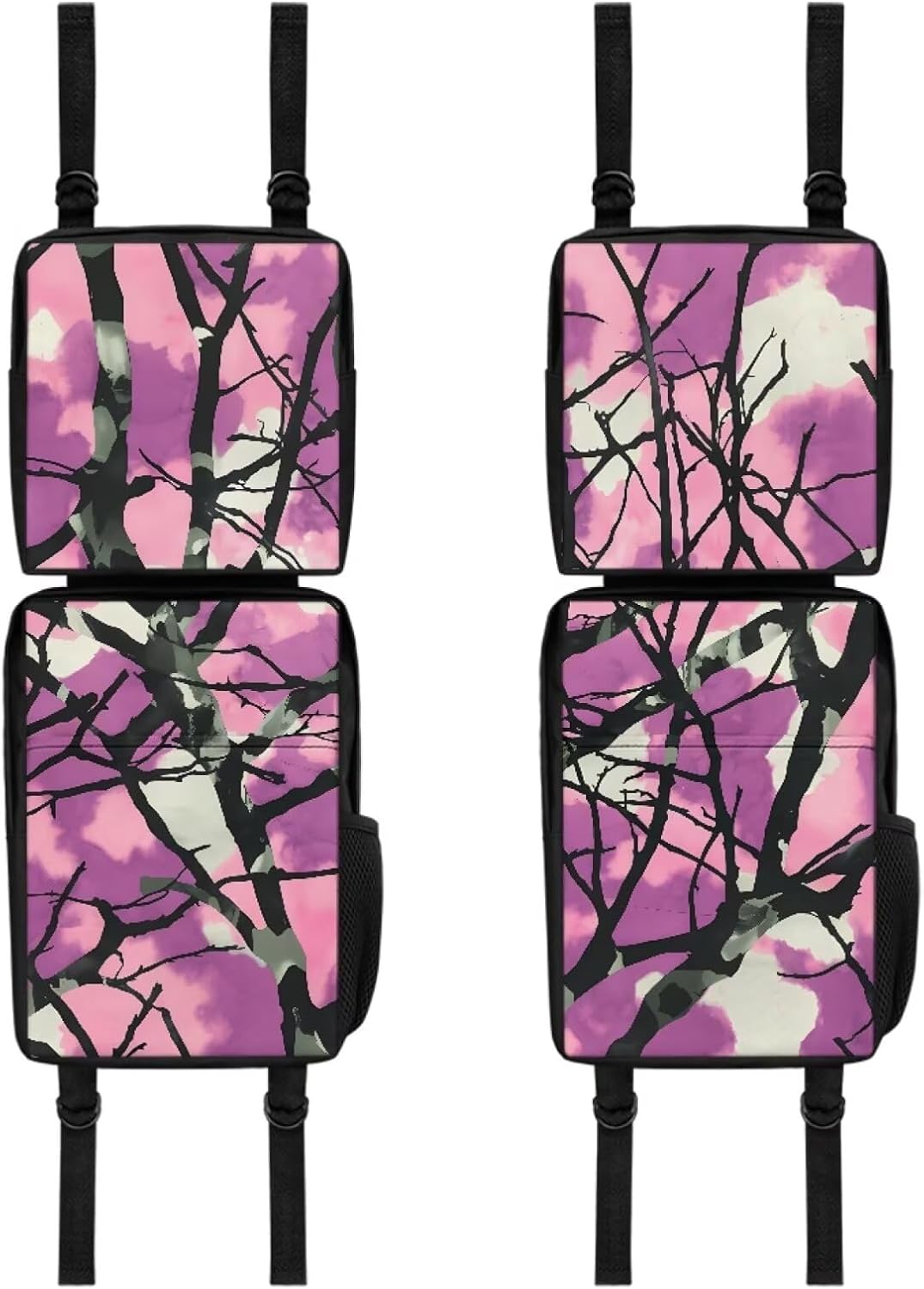 Pensura ATV Fender Bag - Pink Hunting Camo Forest Snowmobile Rear Tank Saddle Storage Organizer Heavy-Duty Rear Front ATV Gear for Motorcycle UTV Dirt Bike, 2 Pcs