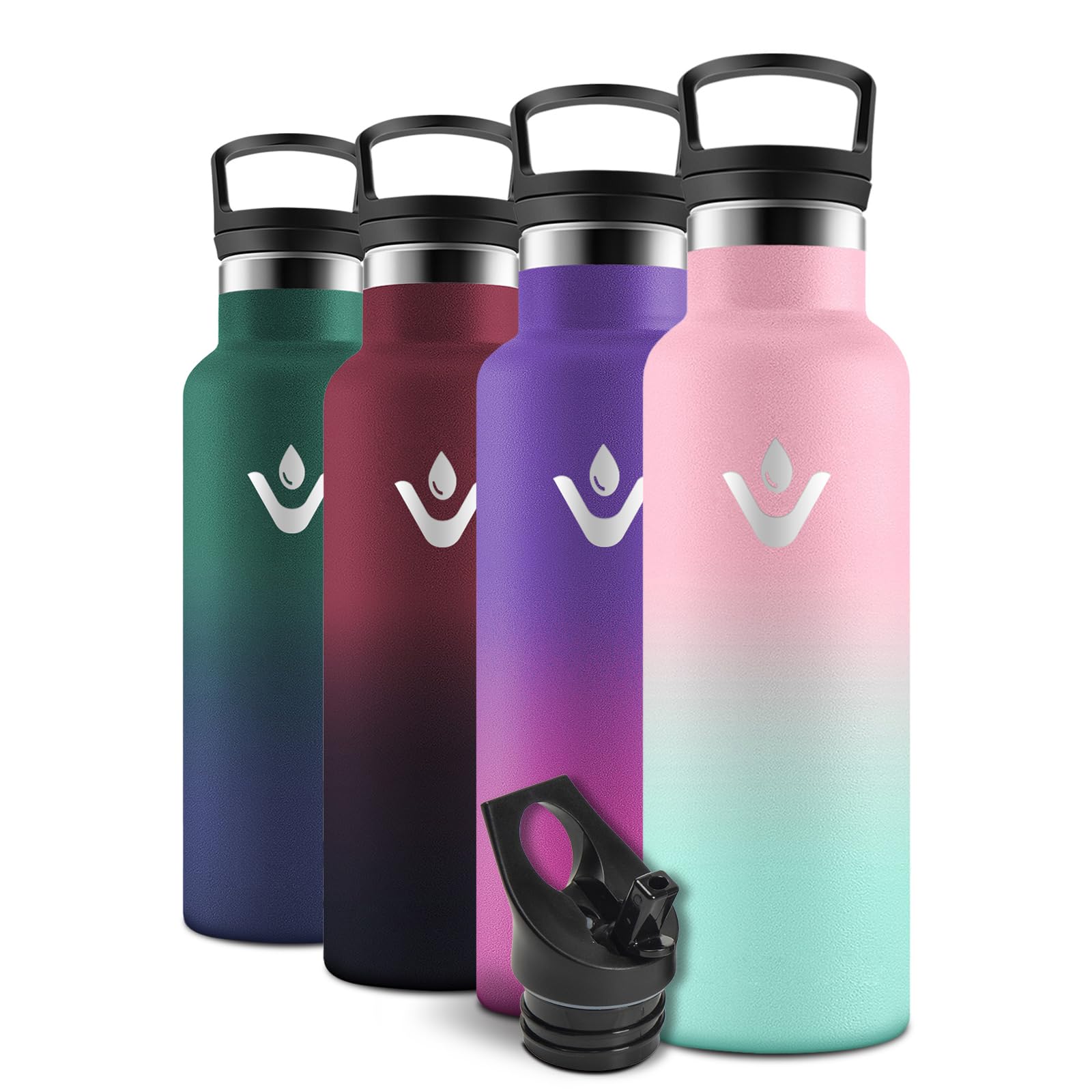 Motswedi Insulated Water Bottle, 750 ml BPA-Free, Water Bottles, Bottle with Straw and 2 Lids, Stainless Steel Bottle, 18/8 Stainless Steel, Bottles for Driving, Fishing - Light Pink & Light Green
