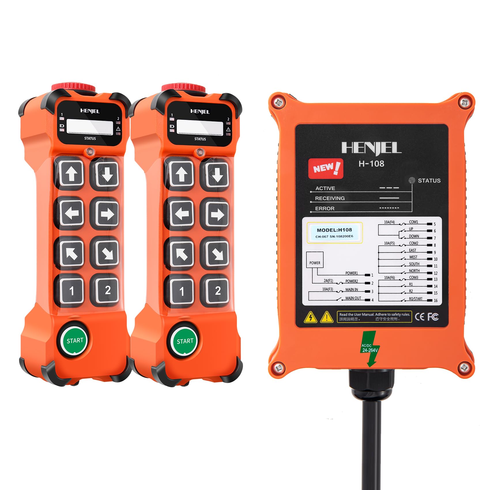 Crane Wireless Remote Control Industrial Hoist Overhead Bridge Crane Controller 8 Channel Button 2 Transmitters 12V 24V 36V Receiver