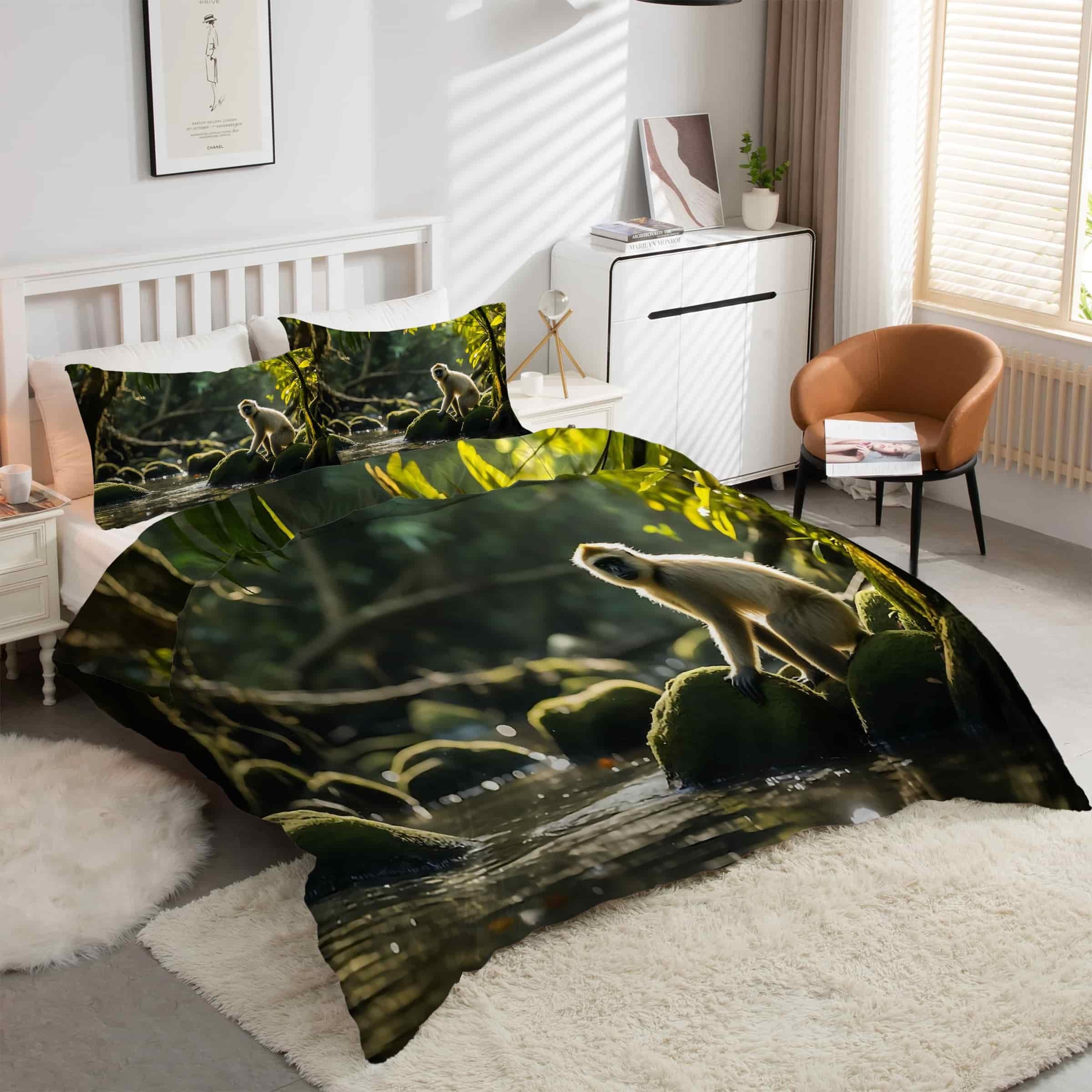 Housse de couette 220x240 singe pour chambre déco jungle nature