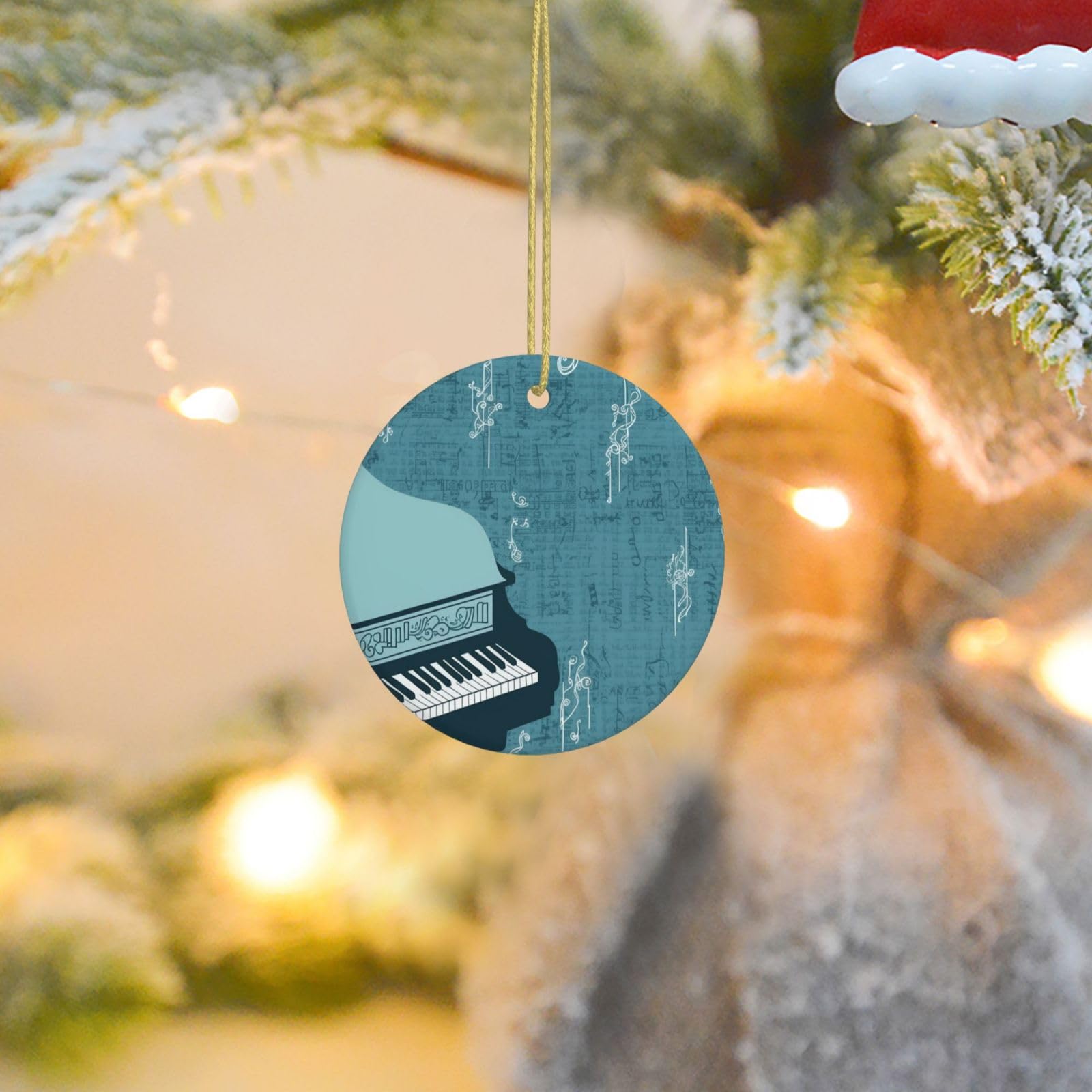 Christmas Tree Ornaments Ceramics Christmas Round Decorations Blue Piano Ceramics Ornaments Circle Pentagram Xmas Tree Hanging Pendant for Christmas Tree Party Holiday Home Decor