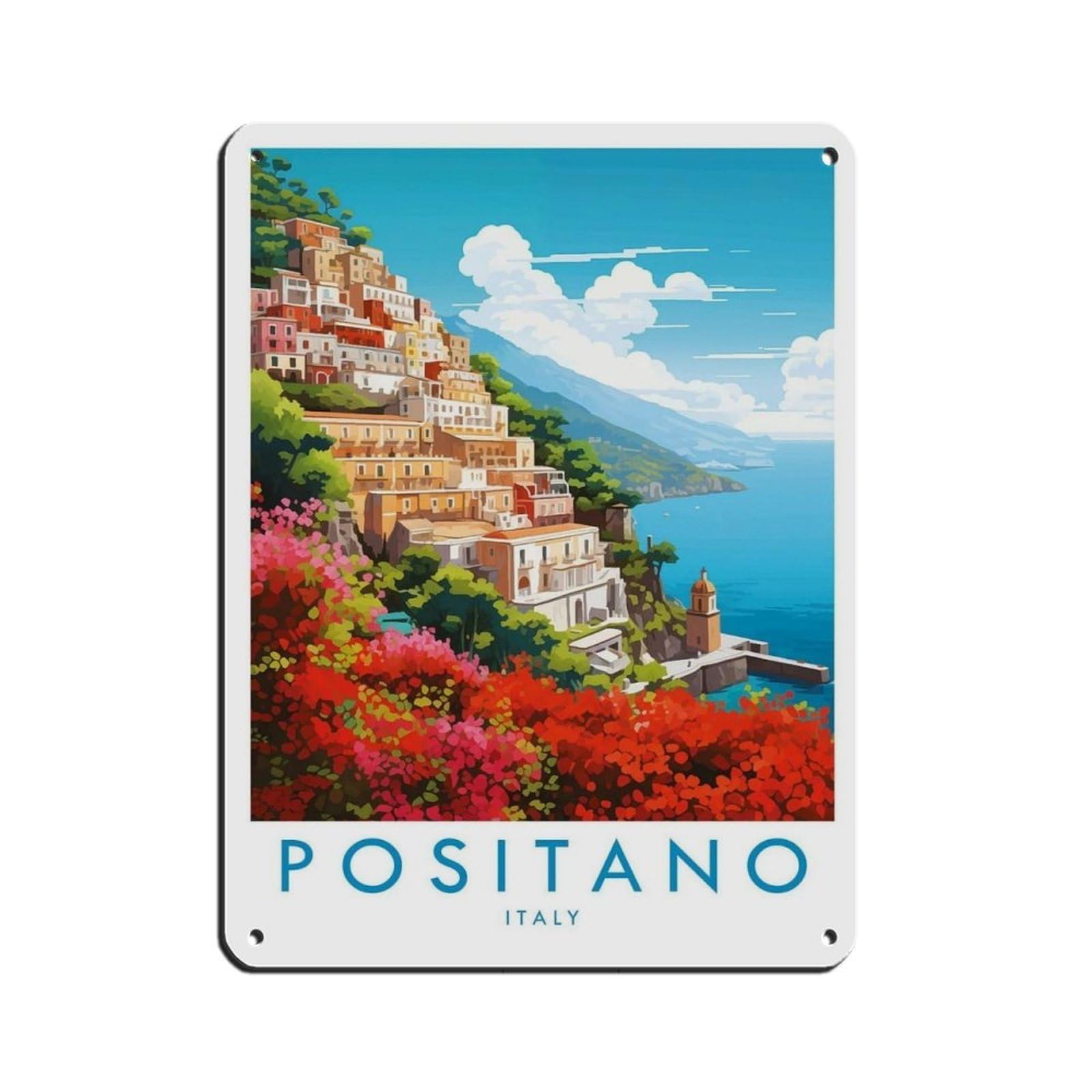 Positano Travel, Positano Travel Poster Tin Sign Vintage Metal Pub Club Cafe Bar Home Wall Art Decoration Poster Retro 12x16inch(30x40cm)
