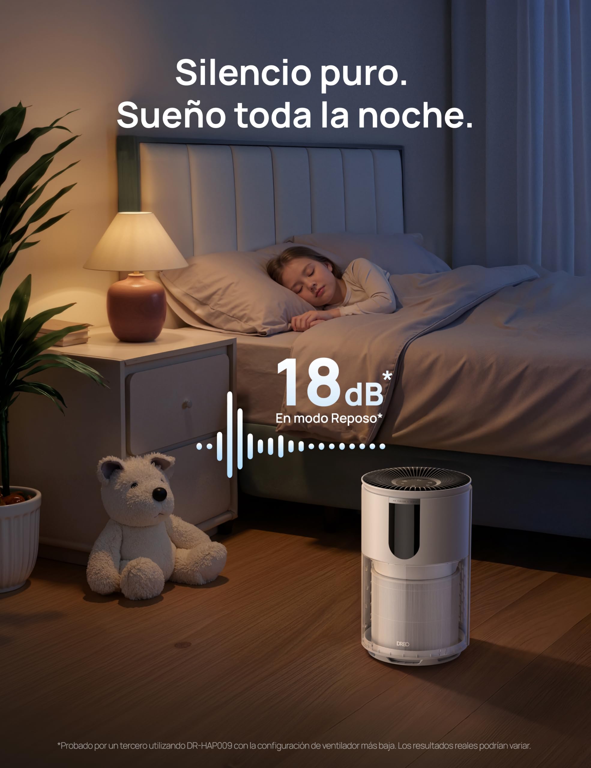 DREO Purificador de Aire hasta 109 m² para Dormitorio, Filtro HEPA 3 en 1, Sensor PM2.5, Monitor de Calidad del Aire, 18 dB, WiFi, Compatible con Alexa, Certificado AHAM
