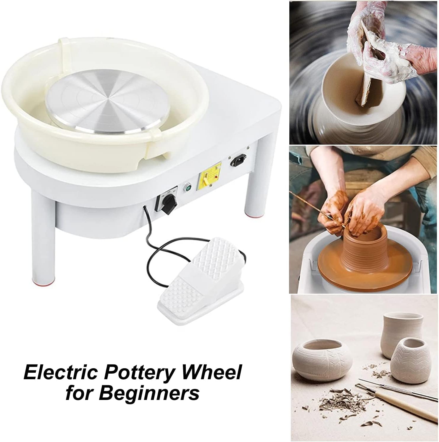 NArra Rueda de cerámica eléctrica de 25 cm, 350 W, rueda de cerámica para adultos, principiantes, manualidades de cerámica con pedal y patas para clases escolares, barra de alfarero, uso doméstico