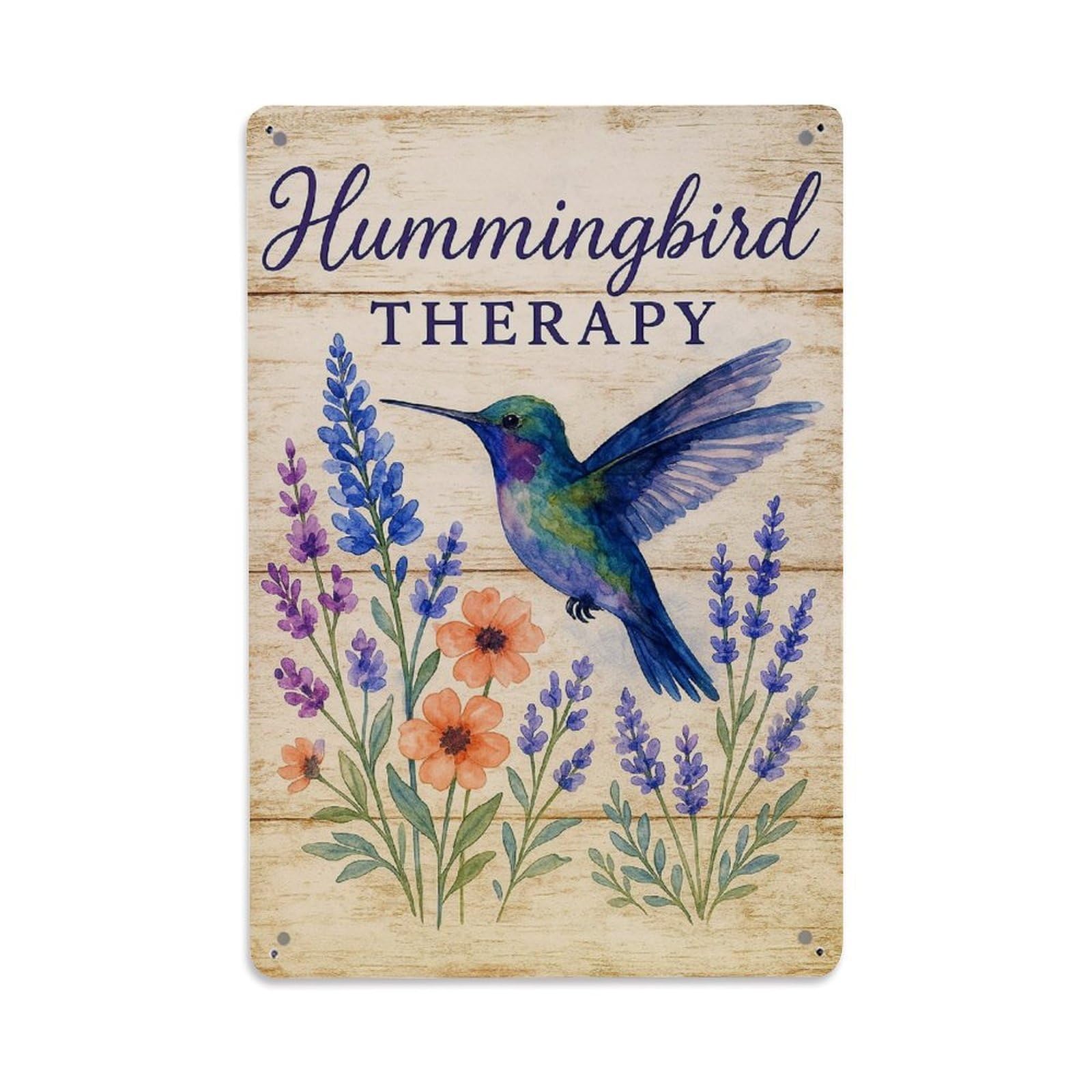 Hummingbird Flower Wood Background Art Vintage Tin Sign Retro Metal Wall Decor Metal Poster, Home Bar Garage Farmhouse Cafe Wall Art Decoration 8x12Inches