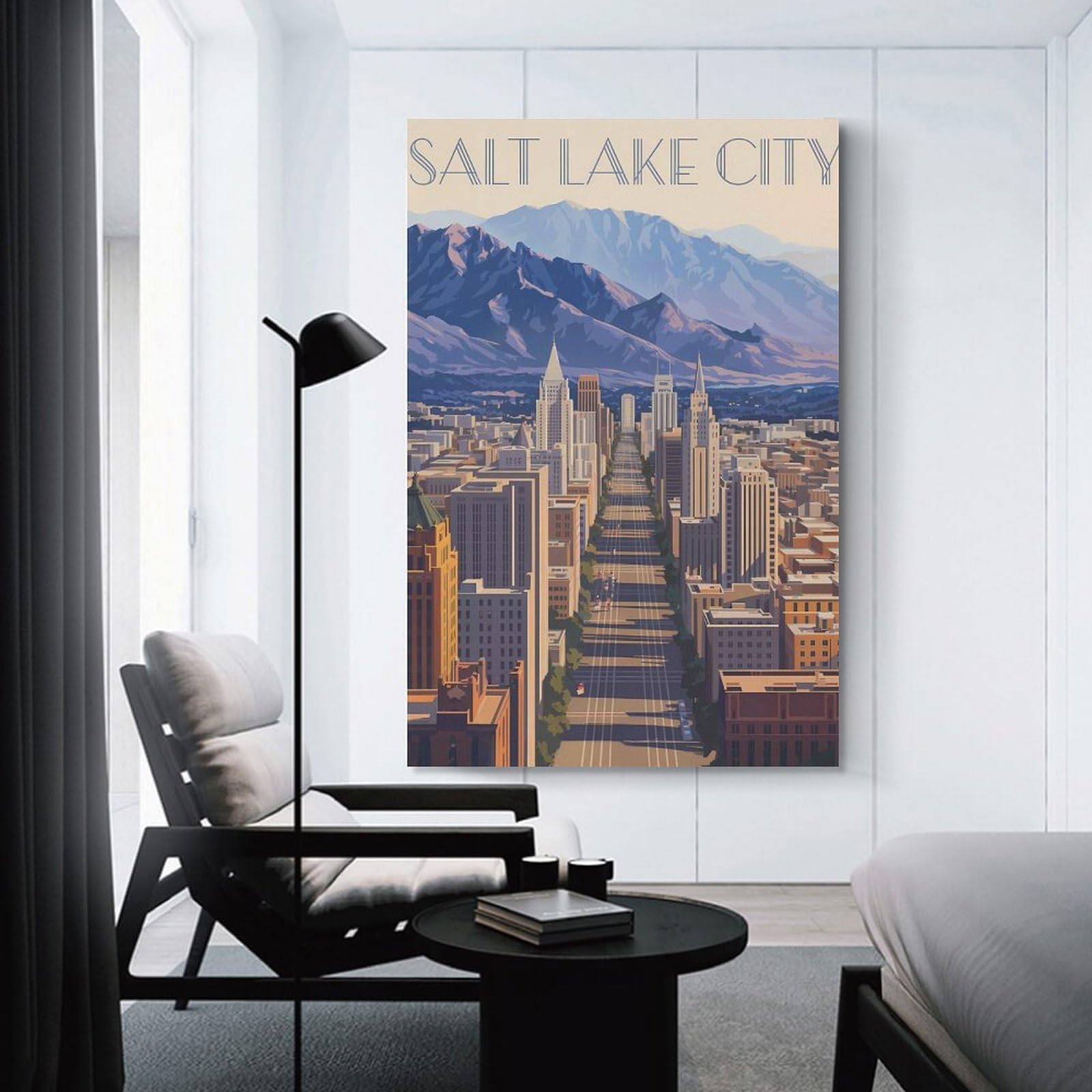 Junmoney Salt Lake City Skyline Art Room Decor Wall Art 20x30inch(50x75cm), for Bedroom Walls, Guest Spaces Or Lounges, An Easy Wall Refresh for Bedrooms