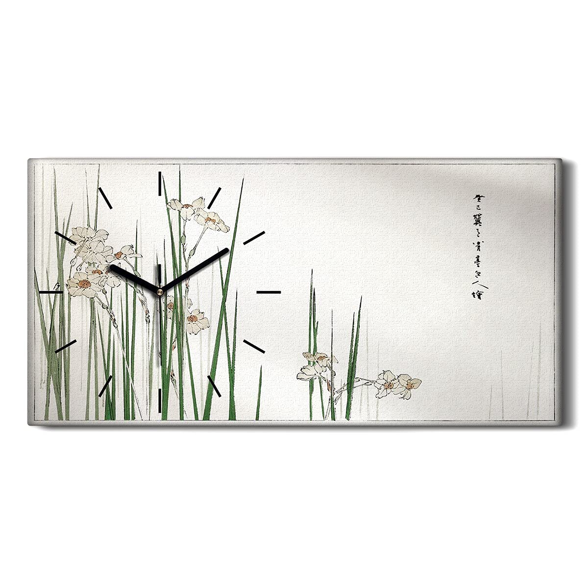 Horloge Silencieuse Fleurs Asiatiques 60x30cm d'Art Moderne sans Tic-Tac