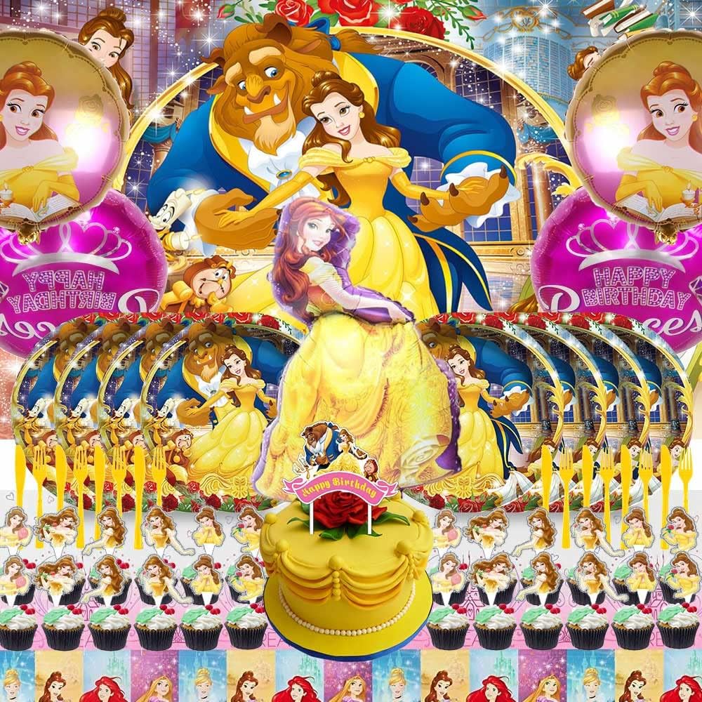 Beauty and The Beast Party Supplies Plates Decorations Birthday Cake Topper Banner Decor Backdrop Balloons