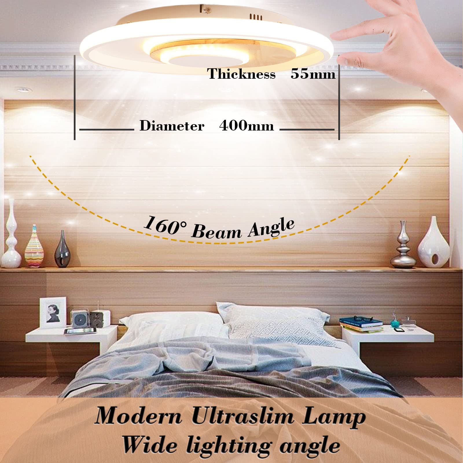 LED Deckenleuchte, Deckenlampe mit Holz, Deckenlampen Dimmbar mit Fernbedienung, Moderne Runde Holz Deckenlampe für Schlafzimmer Kinderzimmer Wohnzimmer Küche, 24W 2400LM Φ40cm