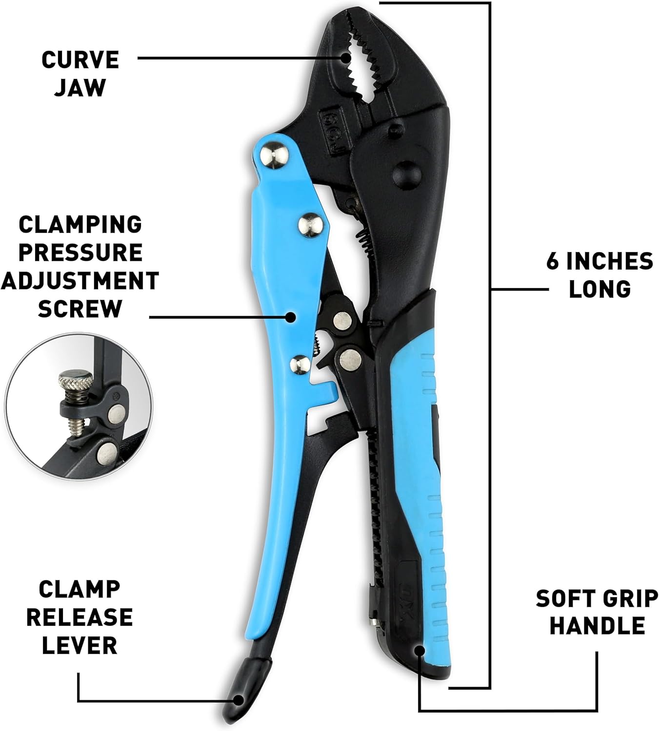 OX Pro Auto Adjust 6-Inch Curve Jaw Pliers - Gripped OX-P327102