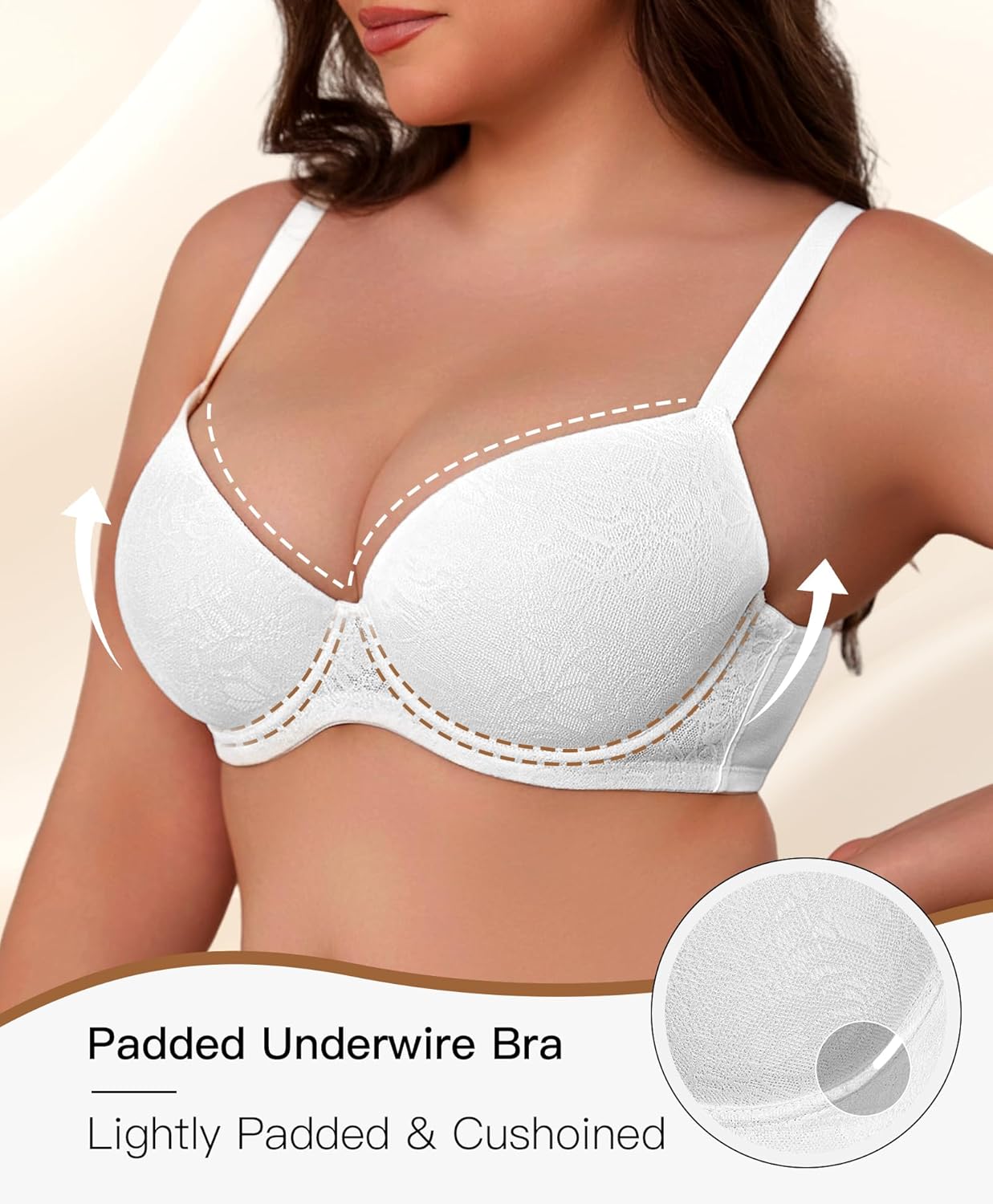 Women's Plus Size Push Up Bra Full Coverage Lightly Padded Underwire Support Bra 38D-44DDD - Image 3