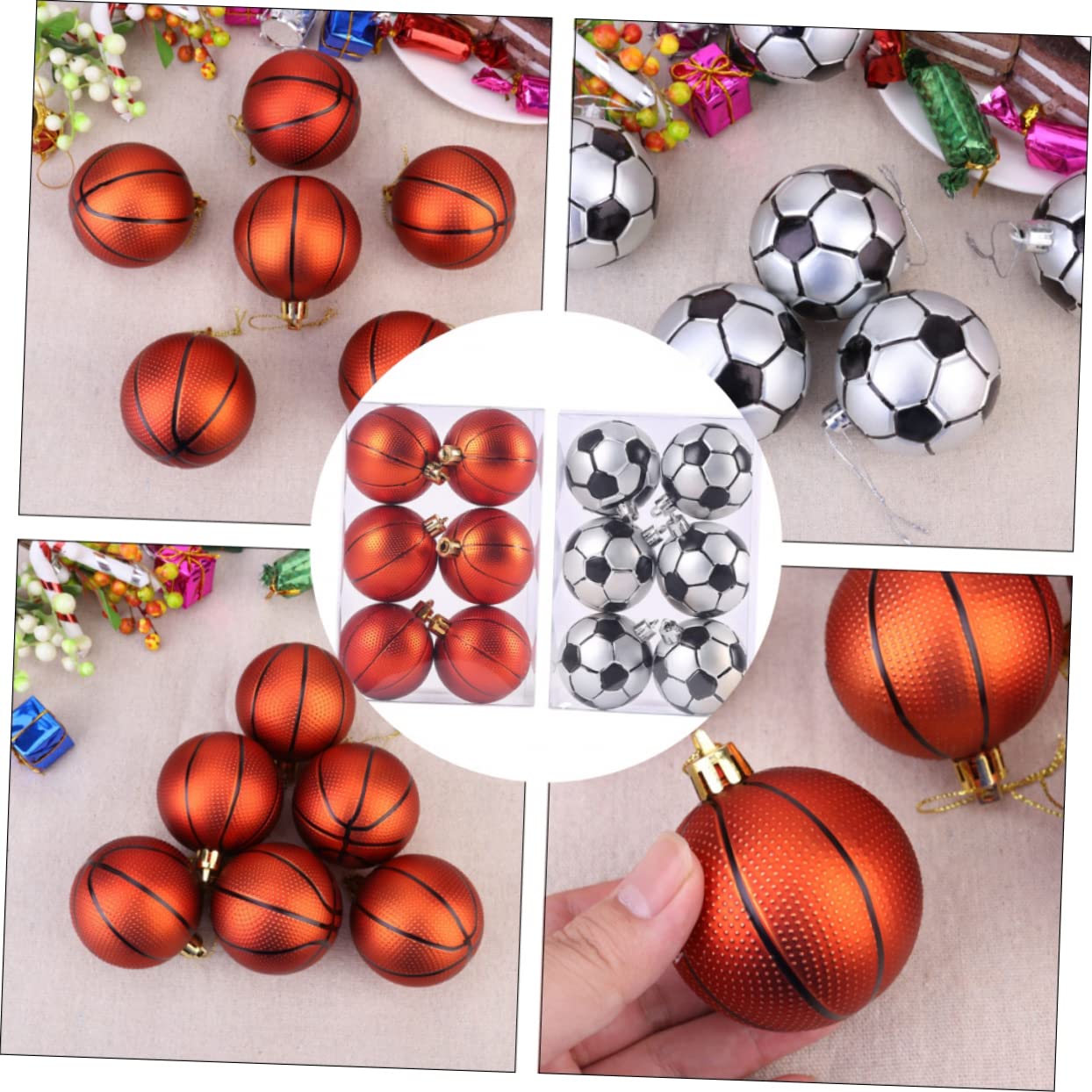 Alipis 3 Juegos De 12 Piezas De Bolas De Navidad Deportivas Adornos De Árbol Colgantes Adornos Navideños De Baloncesto Decoración Navideña Suministros Navideños Bolas Navideñas De