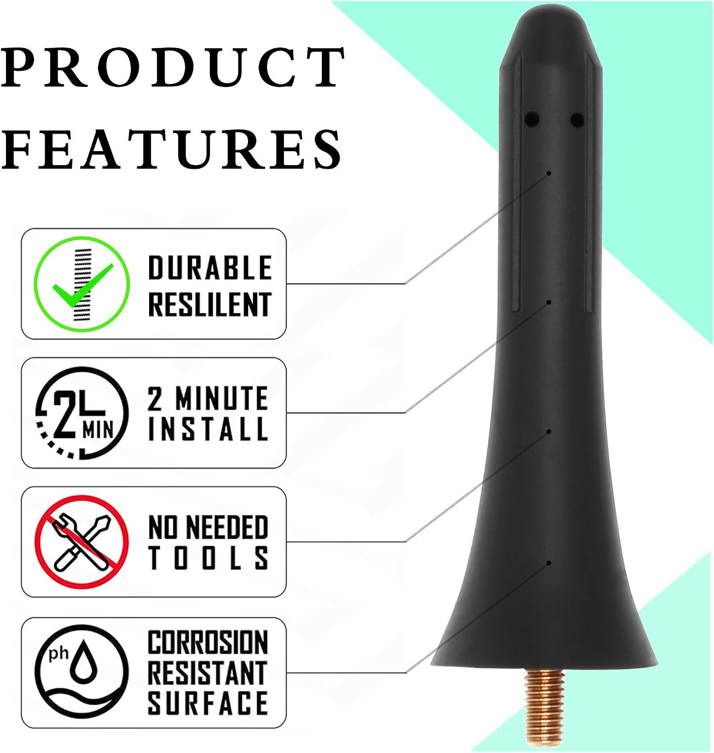 KSaAuto 3 inch Rubber Antenna for Mazda Miata MX-5 RF ND NC 2006-2024 ┃ OEM NF47-66-A30A, Sporty Line Design Improves Appearance ┃ Reduces Wind Resistance and Noise