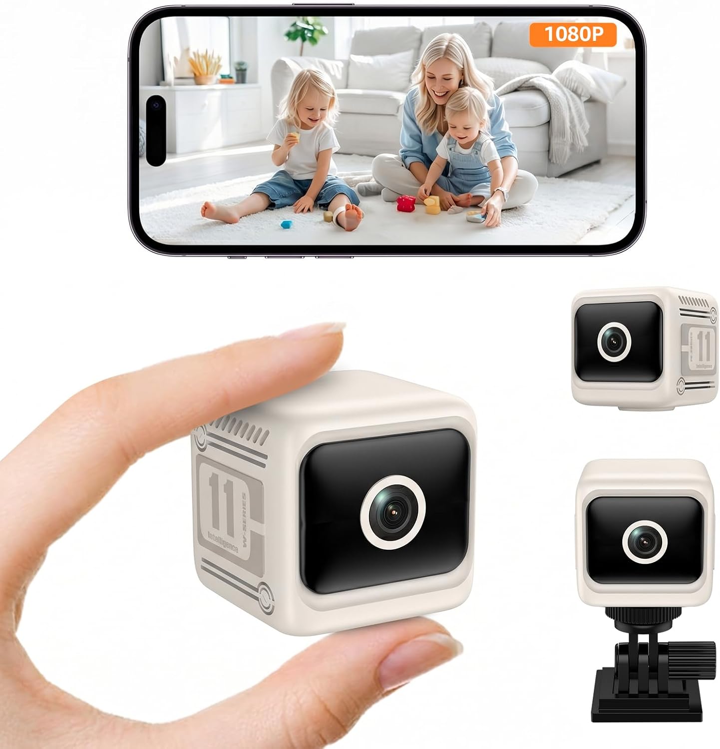 Small Security Camera 2.4G WiFi Only Wireless Camera 1080P Mini Nanny Cam for Baby Pet Auto Night Vision 1600mAh Battery Indoor Cameras Motion Detection for Home Security (Beige)