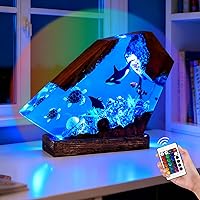 JIUYONG RGB Ocean Resin Lamp - Handmade Deep Sea Epoxy Night Light with Remote LED Color Control, Diver Desktop Decor Gift (4x6 Inch)