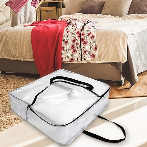 Vista 15 de Fasmov Paquete de 4 bolsas de almacenamiento transparentes con asa reforzada, organizador de armario, bolsa de vinilo para ropa de cama, mantas