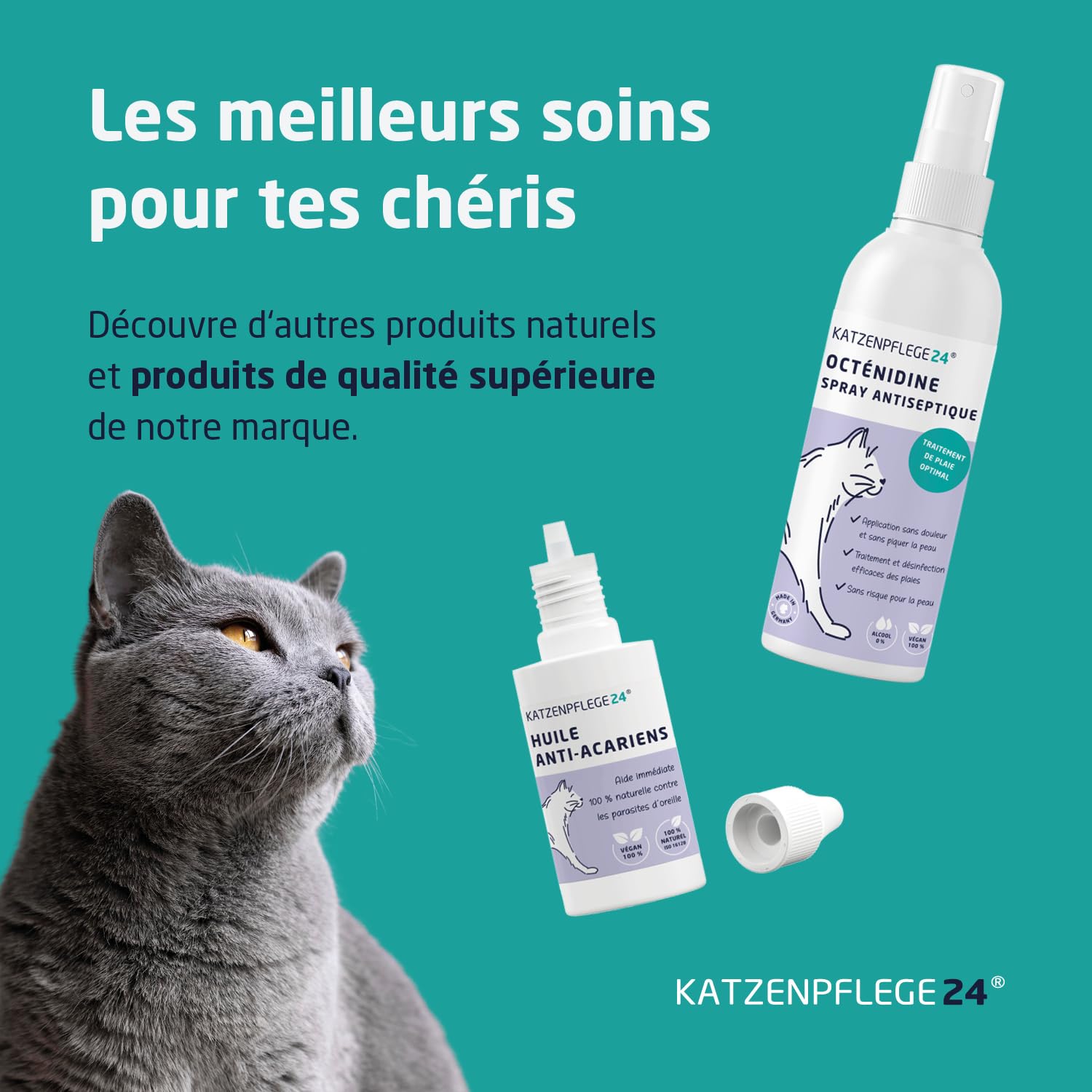 Spray antiseptique et cicatrisant octénidine chat - Désinfecte, apaise, soigne & protège tout type de plaies sans piquer la peau - 125 ml avec des substances actives éprouvé